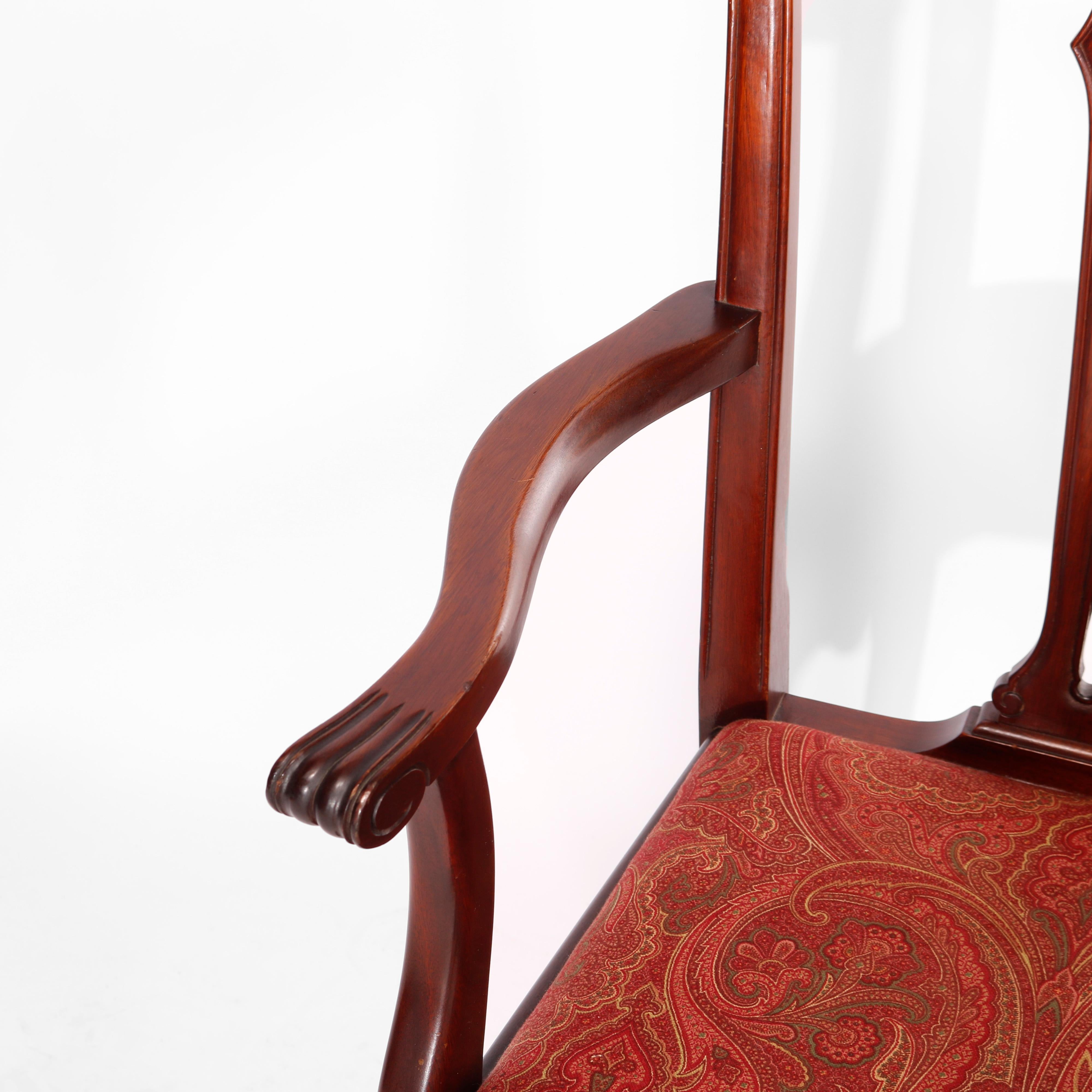 Six Charak Chippendale Style Carved Mahogany Ribbon Back Dining Chairs, c1930 5