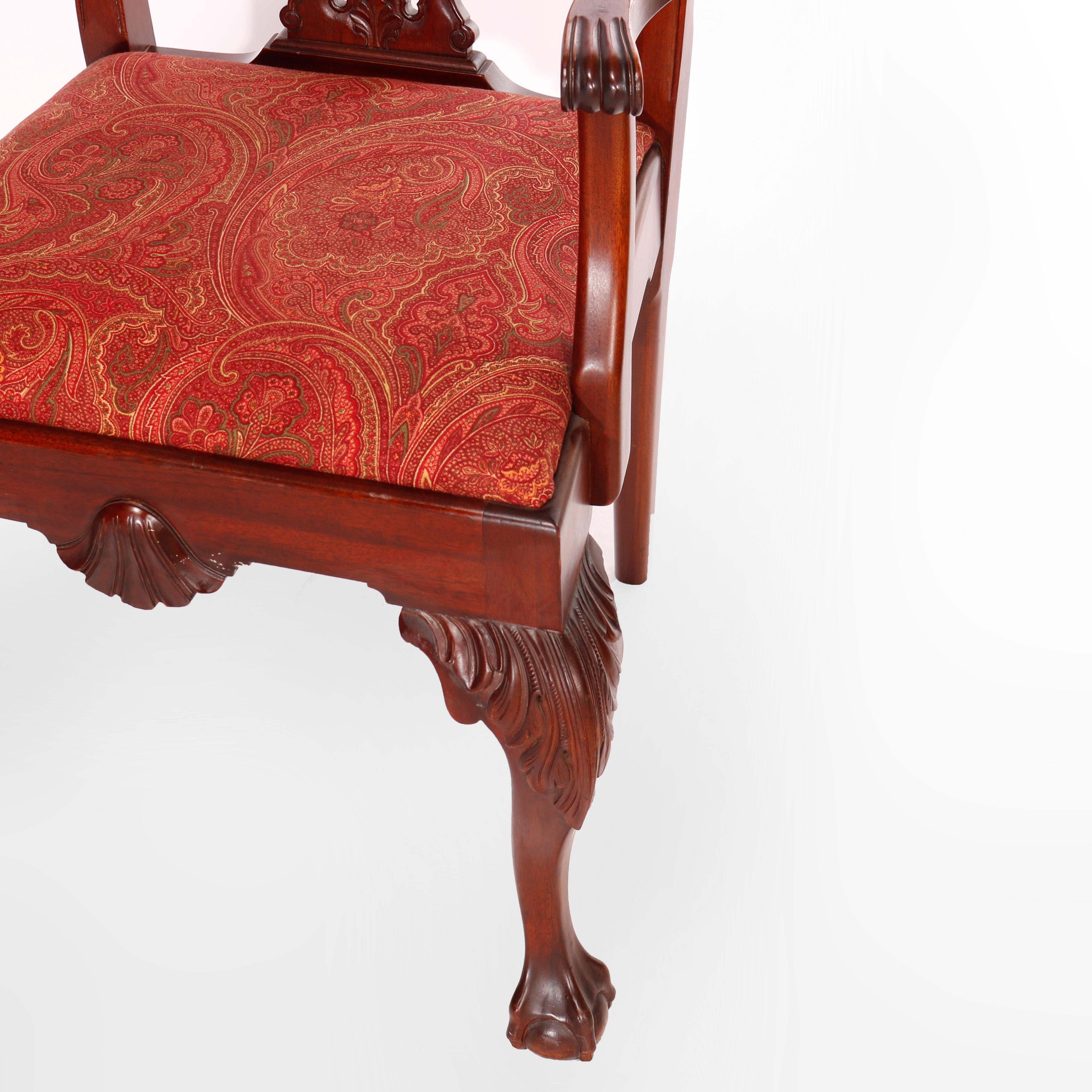 Six Charak Chippendale Style Carved Mahogany Ribbon Back Dining Chairs, c1930 6