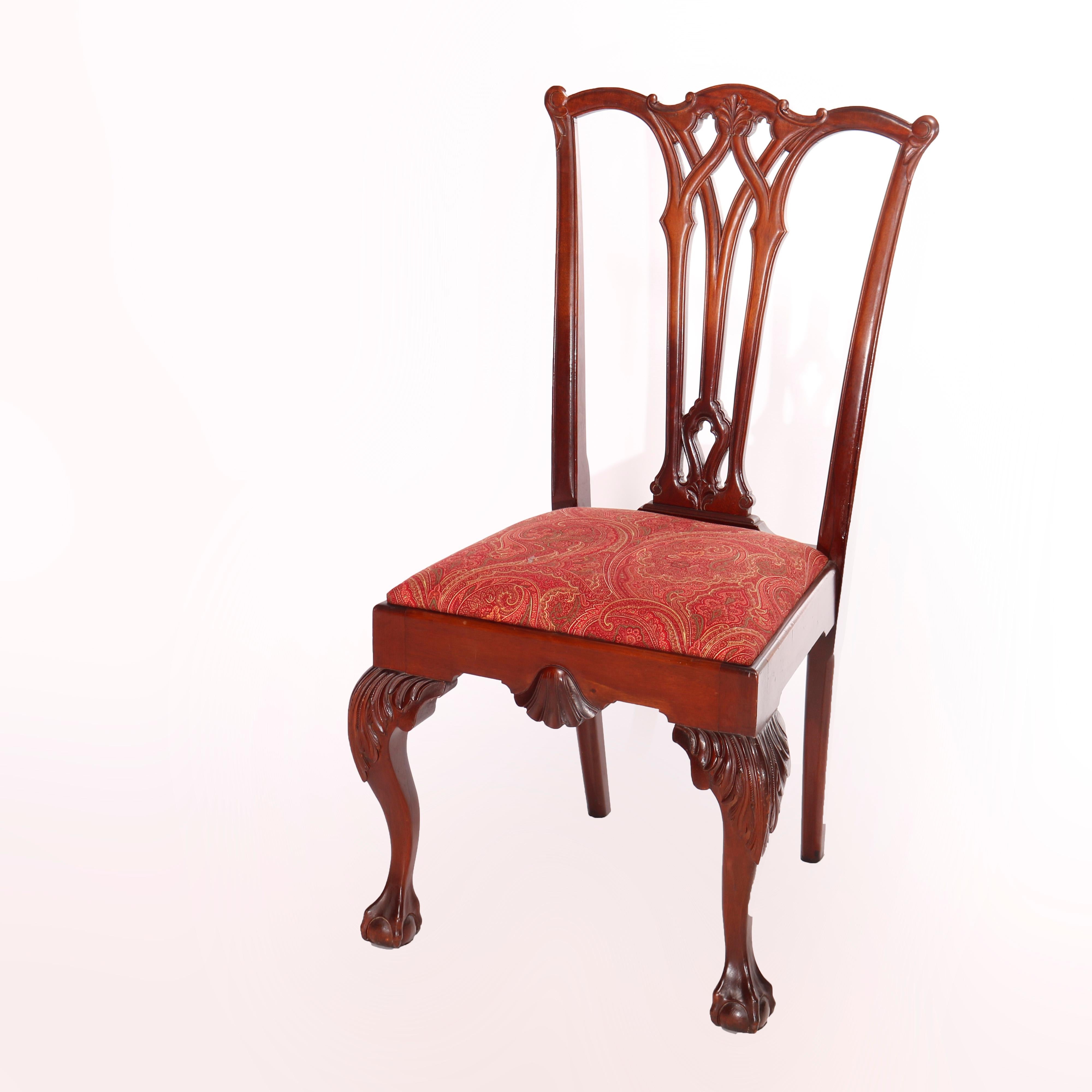 Six Charak Chippendale Style Carved Mahogany Ribbon Back Dining Chairs, c1930 7