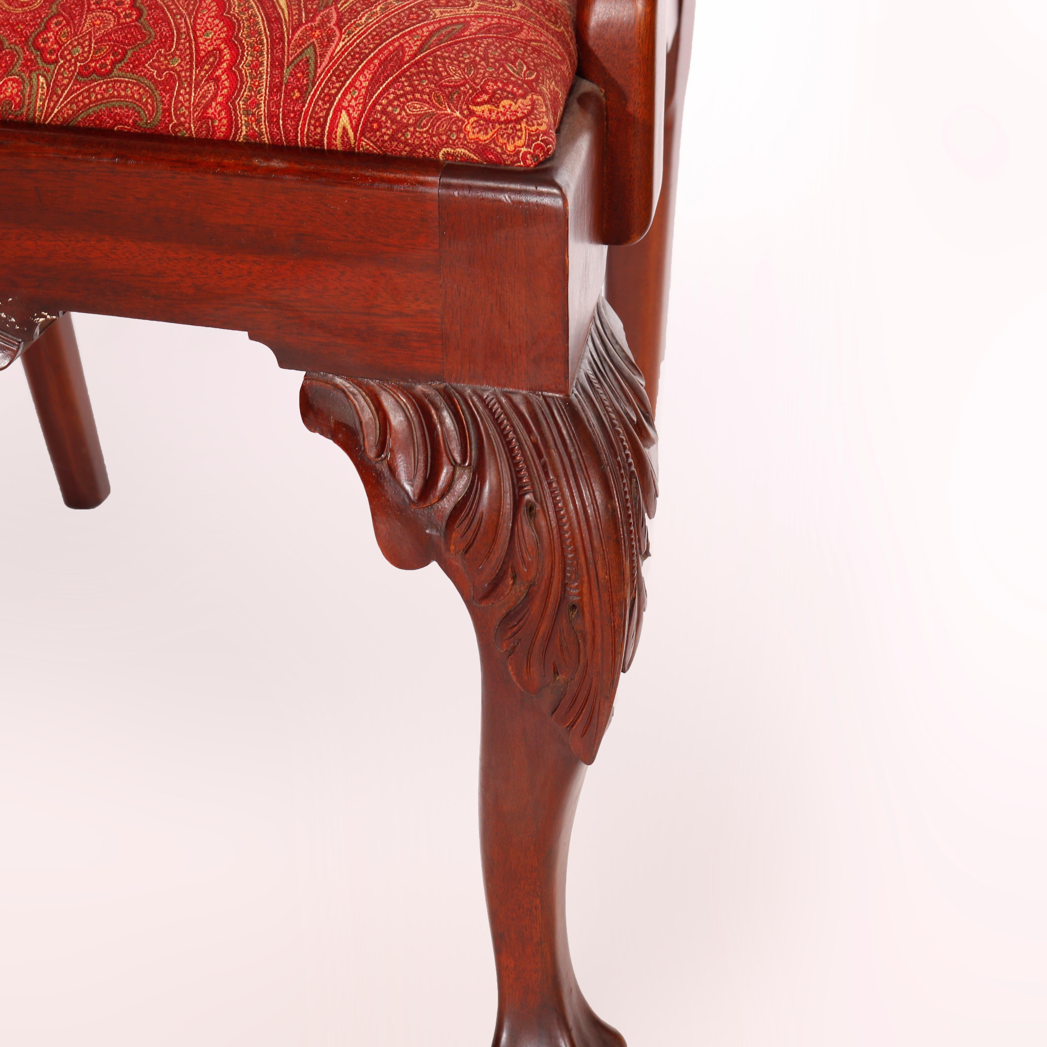 Six Charak Chippendale Style Carved Mahogany Ribbon Back Dining Chairs, c1930 12