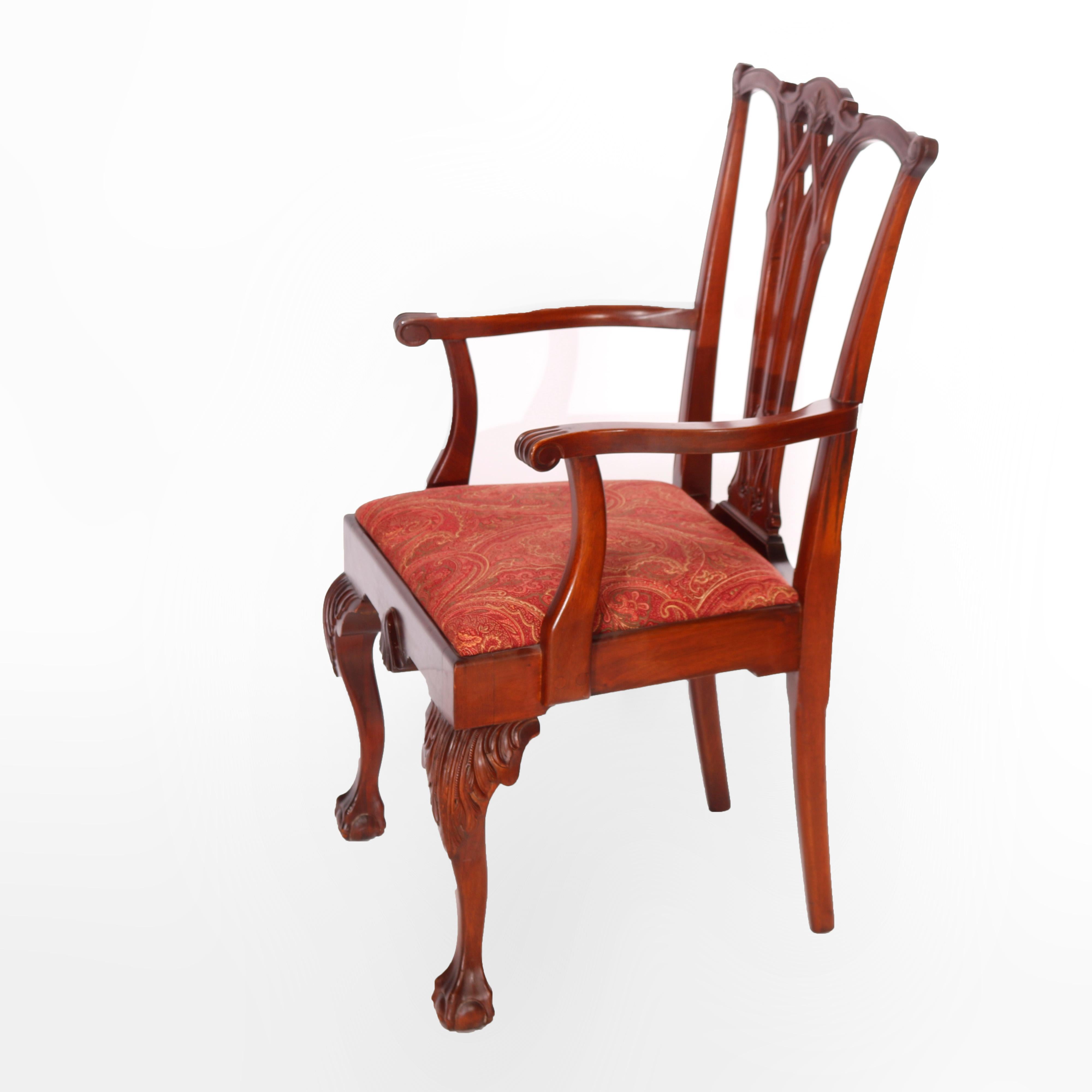 20th Century Six Charak Chippendale Style Carved Mahogany Ribbon Back Dining Chairs, c1930