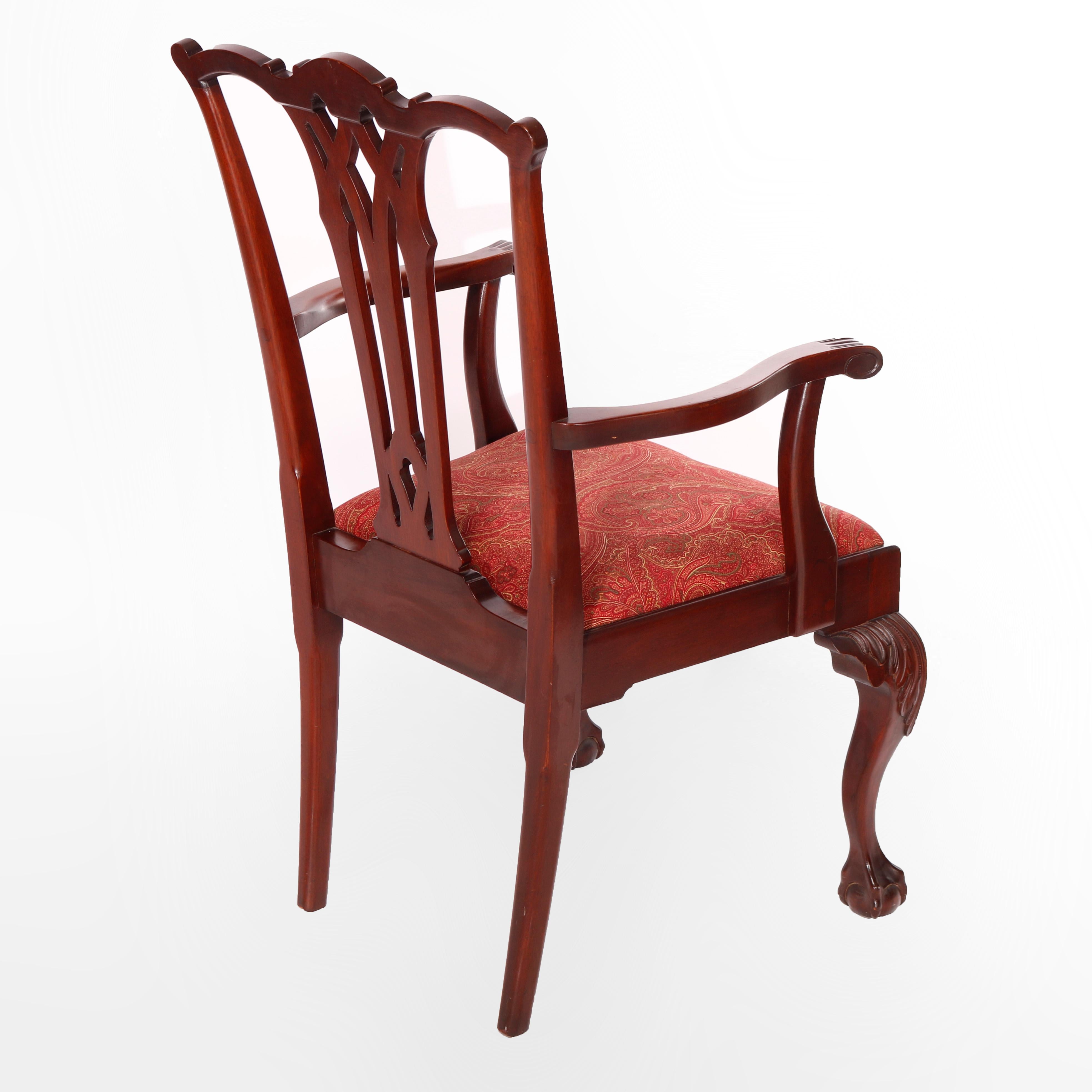 Six Charak Chippendale Style Carved Mahogany Ribbon Back Dining Chairs, c1930 1