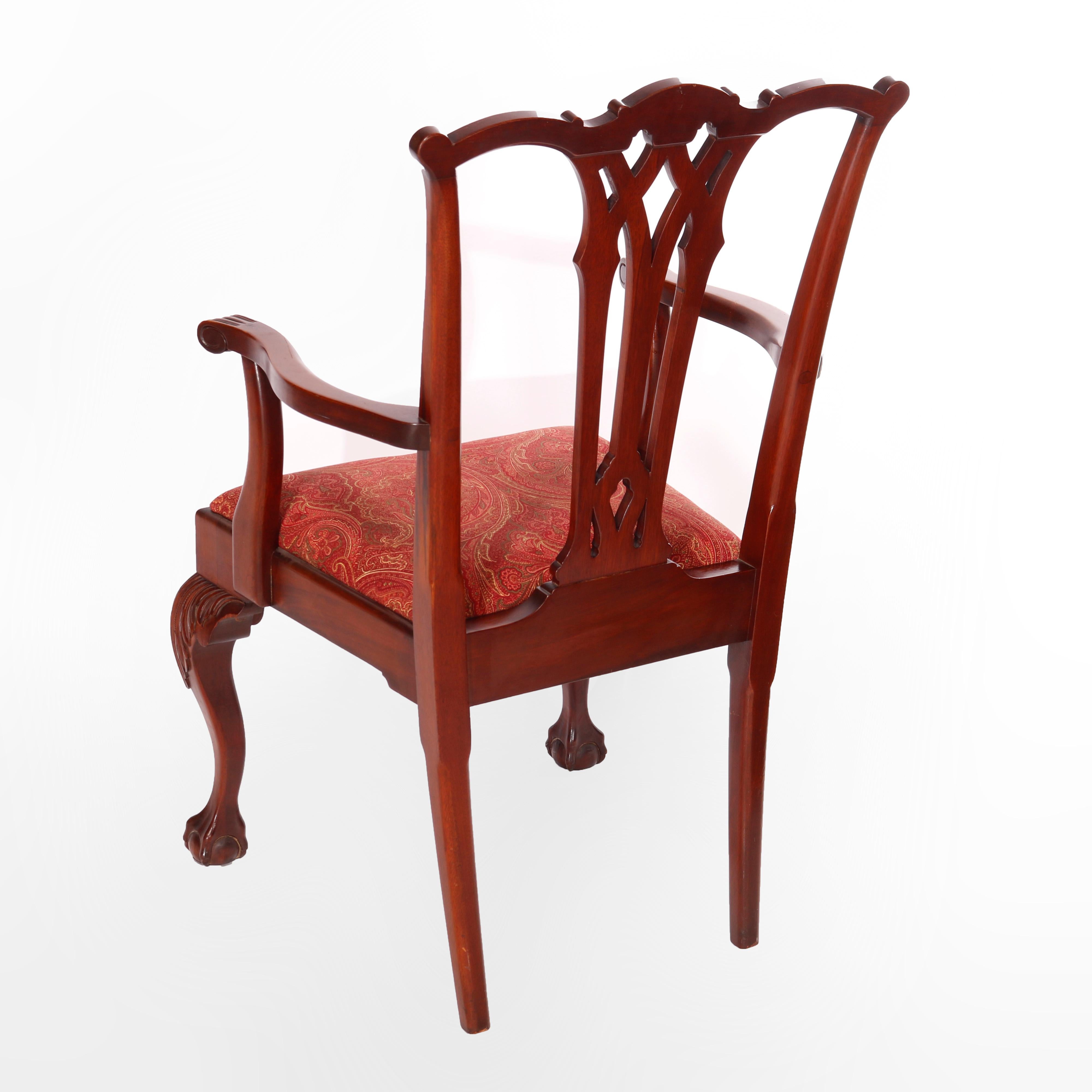 Six Charak Chippendale Style Carved Mahogany Ribbon Back Dining Chairs, c1930 2