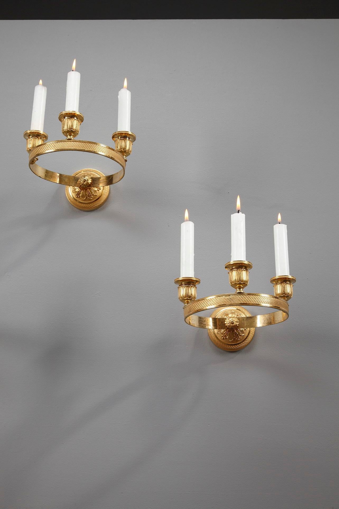 Gilt Six Charles X Gilded Bronze Wall Sconces For Sale