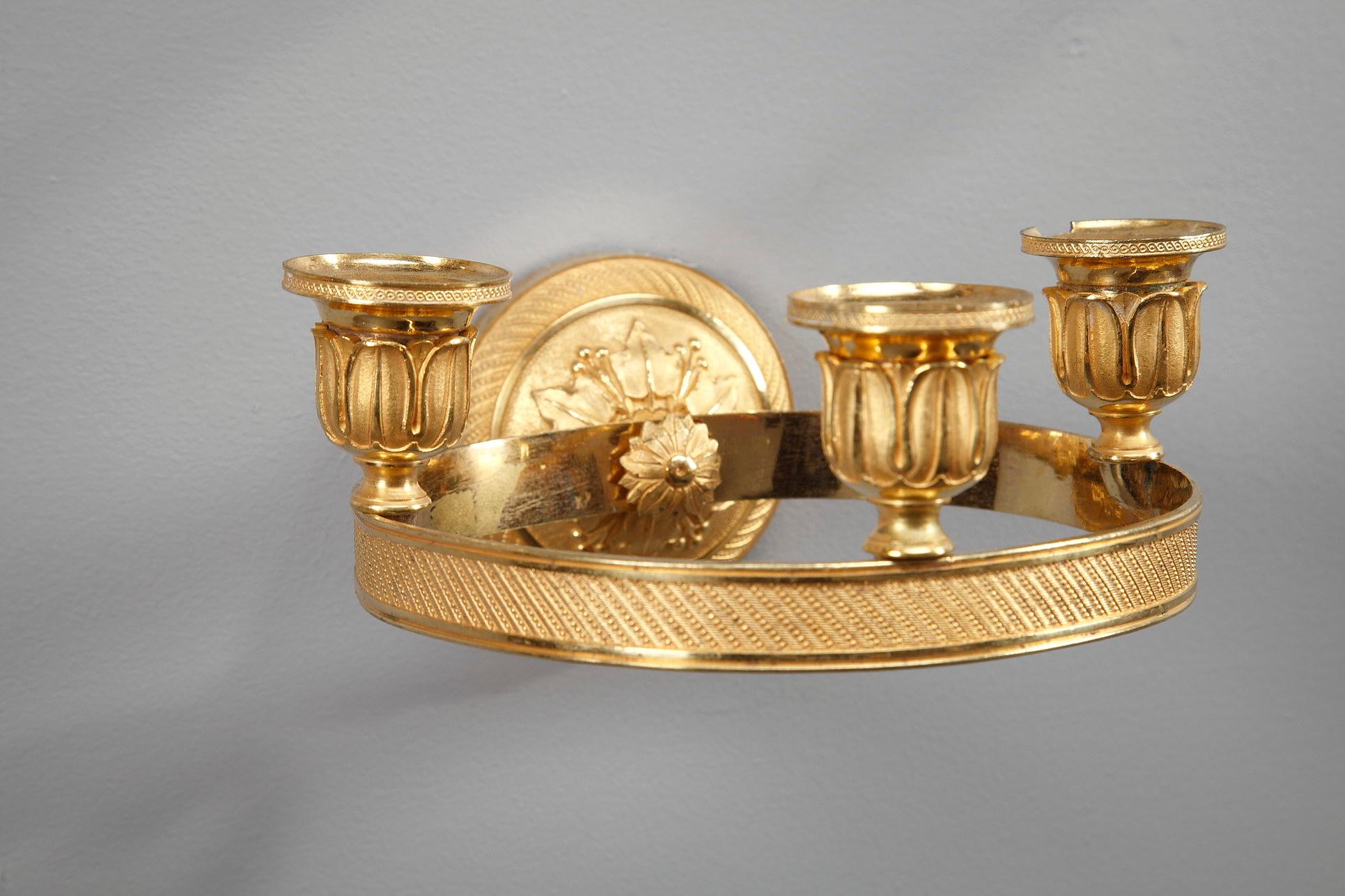 Sechs Charles-XV-Wandleuchter aus vergoldeter Bronze im Angebot 1