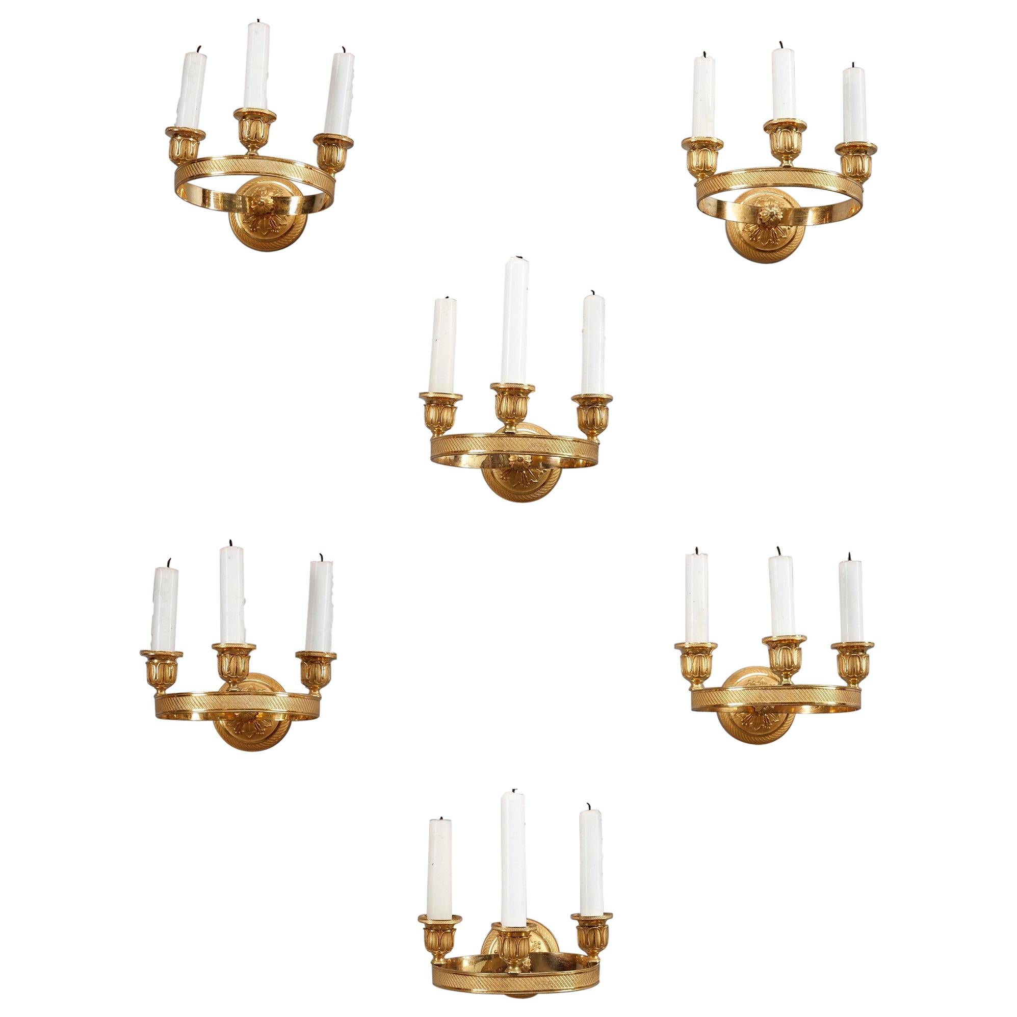 Six Charles X Gilded Bronze Wall Sconces For Sale