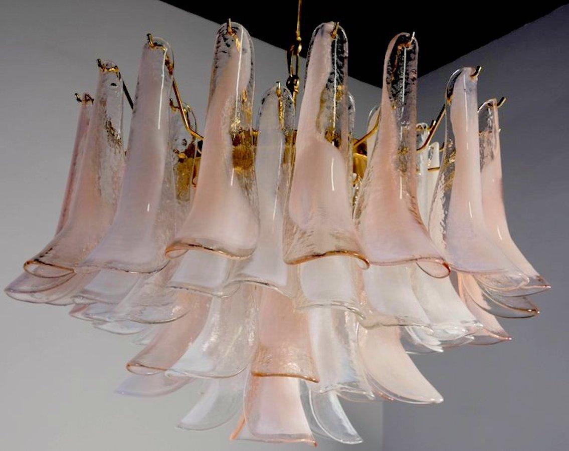 Mid-Century Modern Six Charming Pink and White Murano Petals Chandelier For Sale