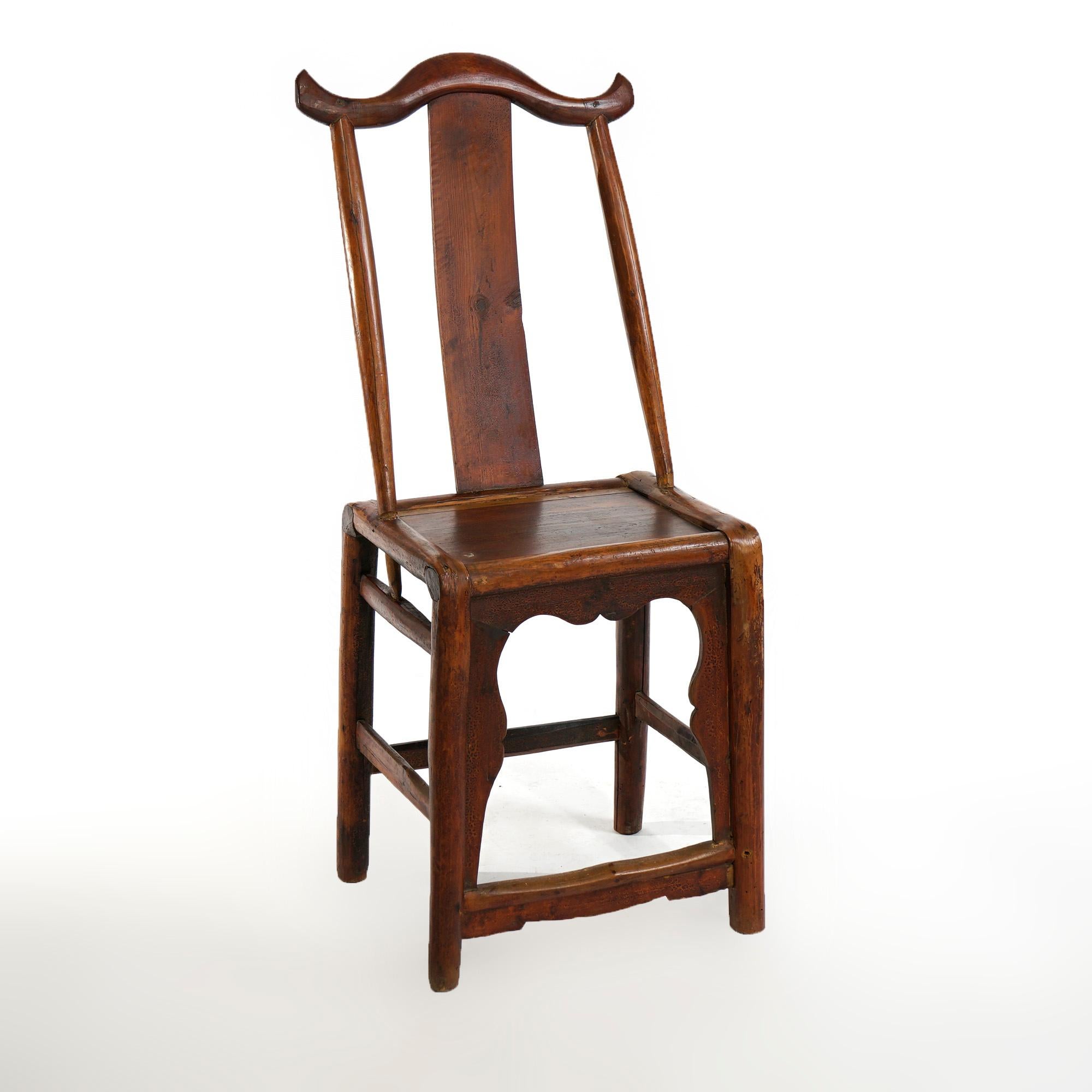 Asian Six Chinese Hand Crafted Carved & Pegged Hardwood Dining Chairs, Signed, 20th C