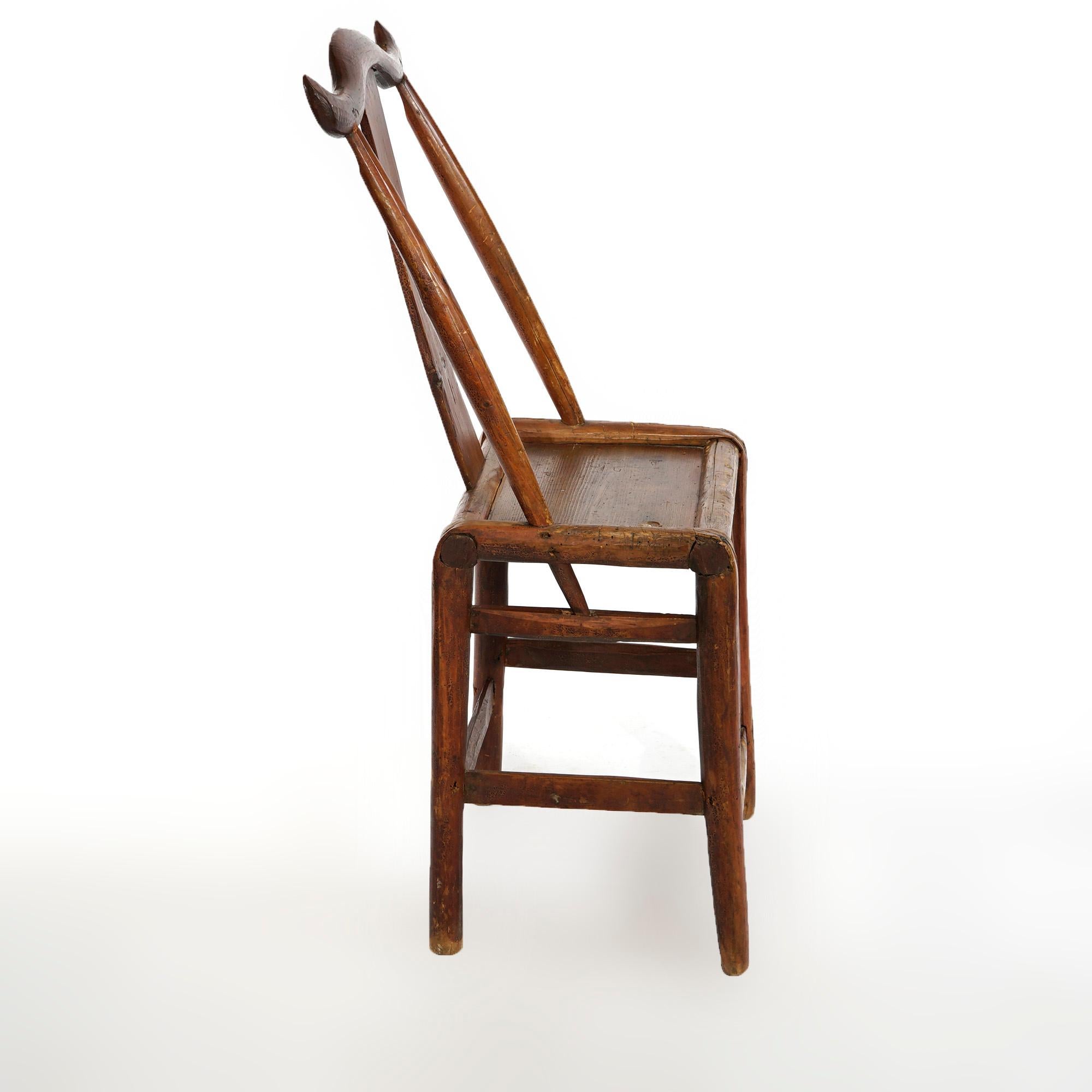 Six Chinese Hand Crafted Carved & Pegged Hardwood Dining Chairs, Signed, 20th C In Good Condition In Big Flats, NY