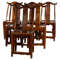 Six Chinese Hand Crafted Carved & Pegged Hardwood Dining Chairs, Signed, 20th C