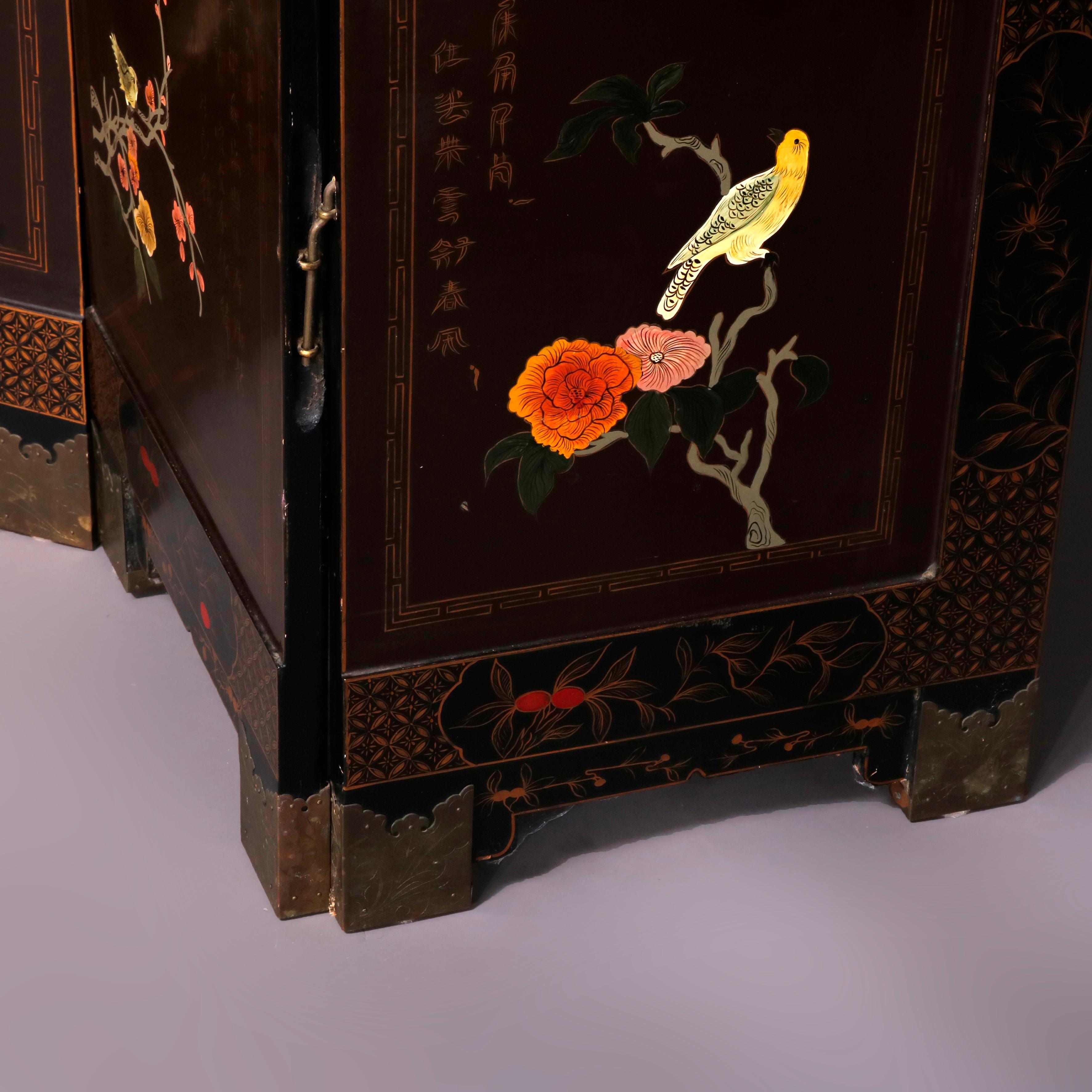 Six Chinoiserie Decorated Ebonized with Carved Hard Stone Screen Panels 7