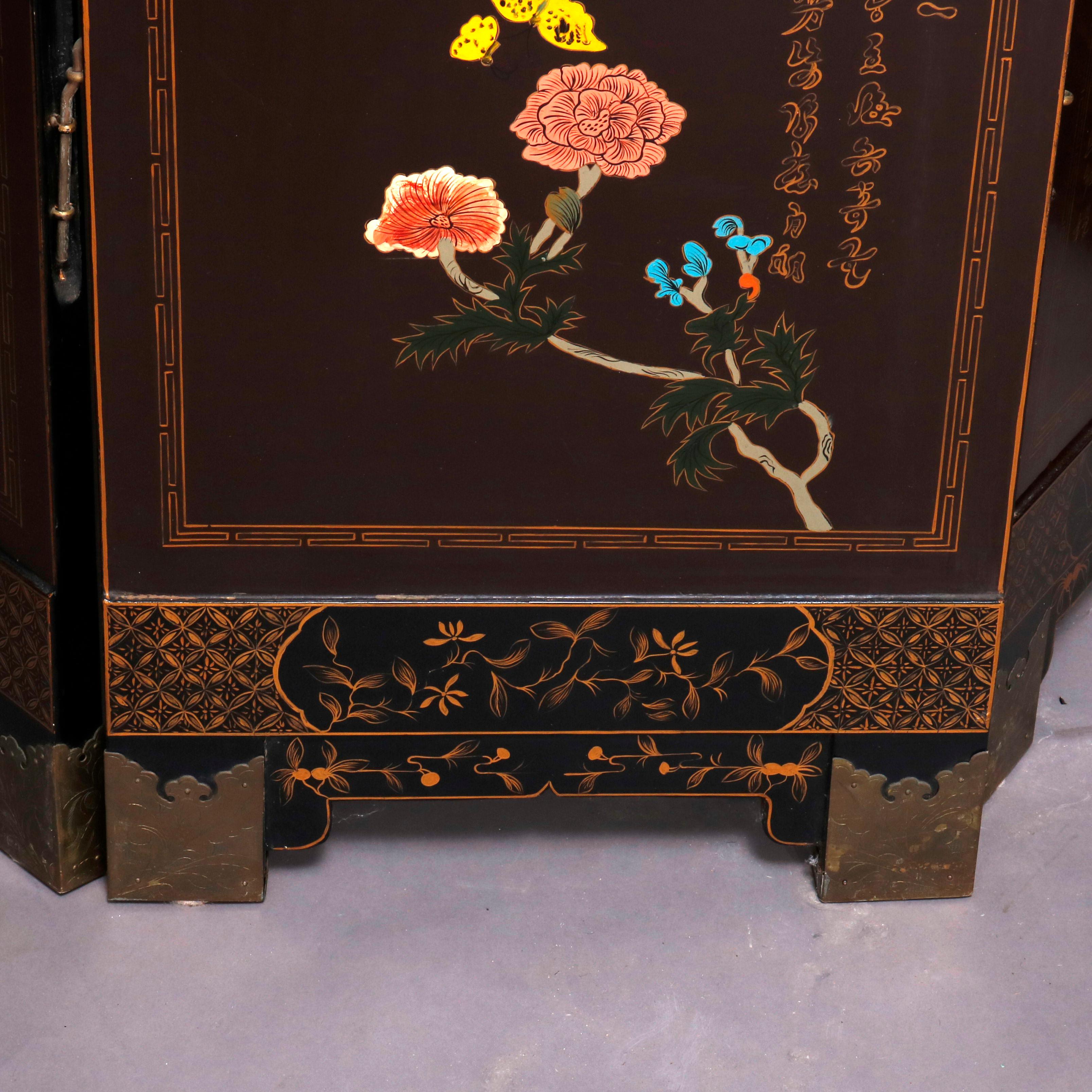 Six Chinoiserie Decorated Ebonized with Carved Hard Stone Screen Panels 9