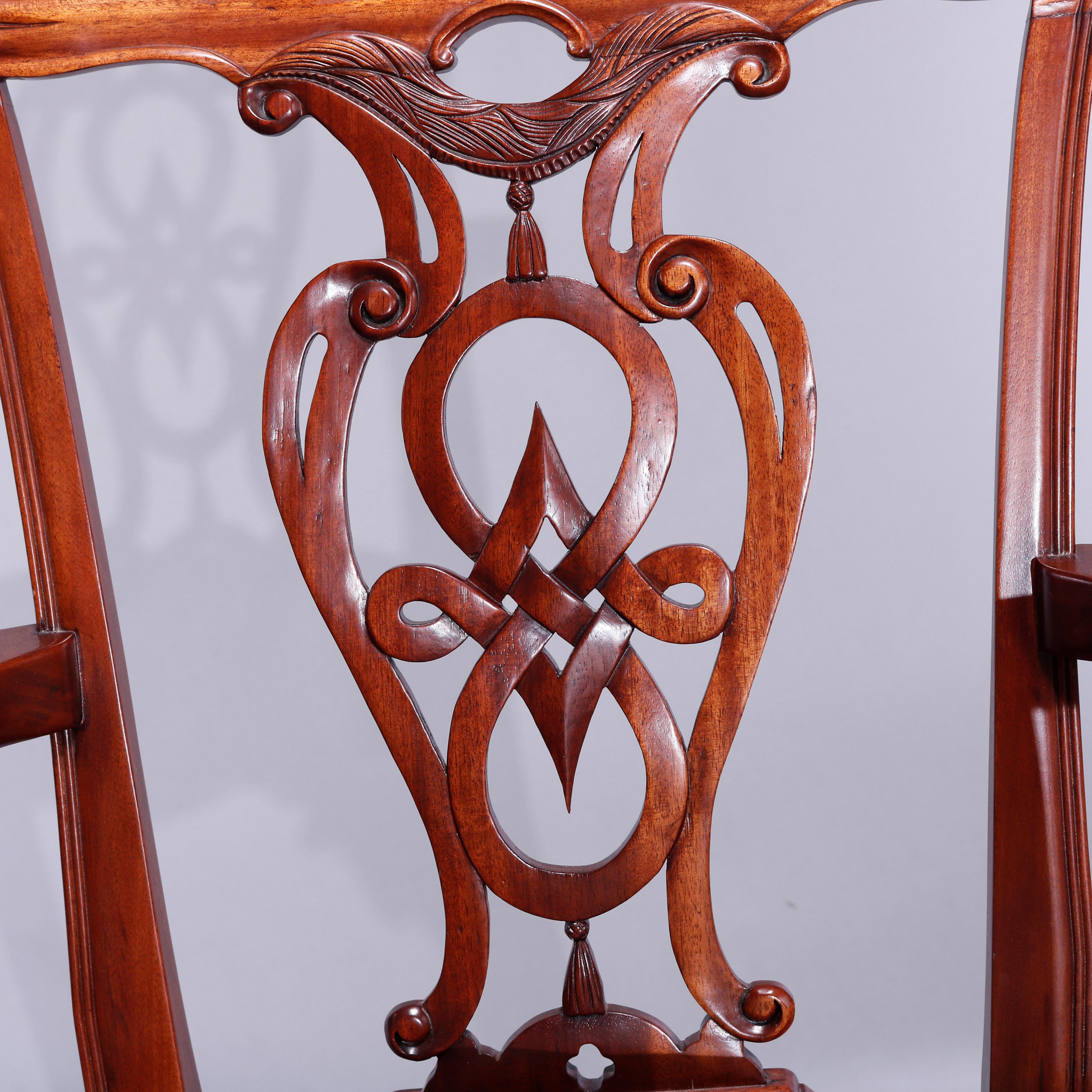 Six Chippendale Style Carved Mahogany Shied Back Dining Chairs 20th C For Sale 4
