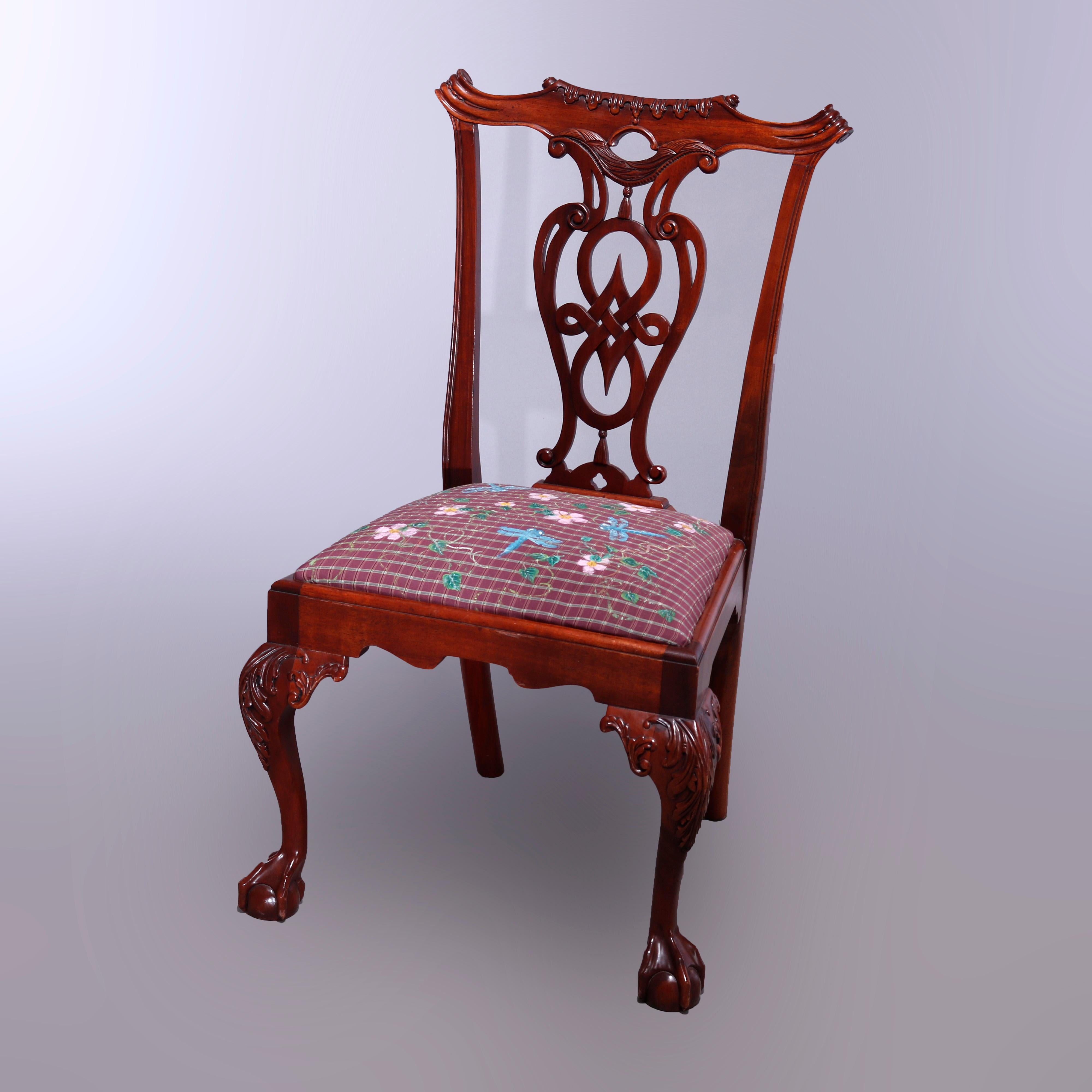 Six Chippendale Style Carved Mahogany Shied Back Dining Chairs 20th C For Sale 9