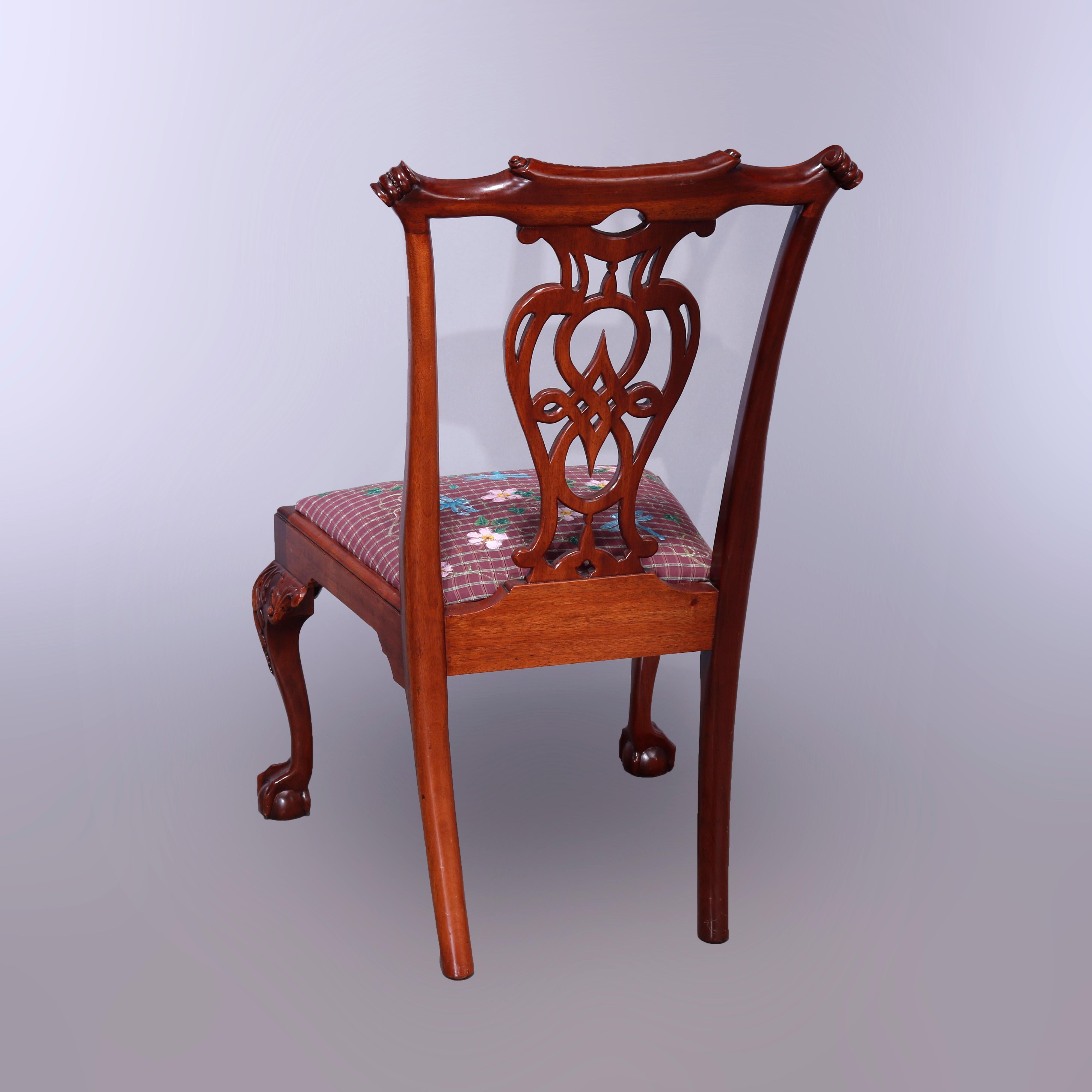 Six Chippendale Style Carved Mahogany Shied Back Dining Chairs 20th C For Sale 11