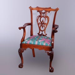 Six Chippendale Style Carved Mahogany Shied Back Dining Chairs 20thC