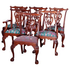 Six Chippendale Style Carved Mahogany Shied Back Dining Chairs 20thC