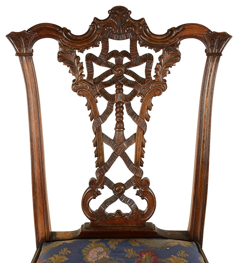 Carved Six Chippendale Style Mahogany Dining Chairs, 19th Century For Sale