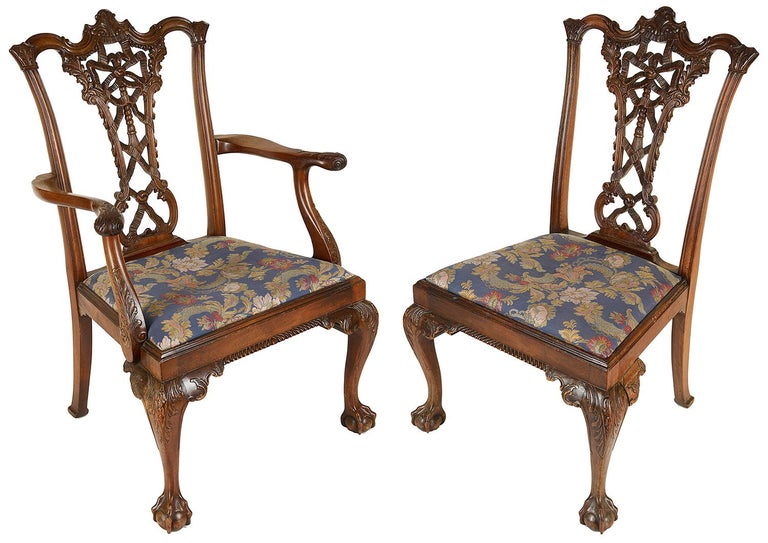 Six Chippendale Style Mahogany Dining Chairs, 19th Century For Sale 4