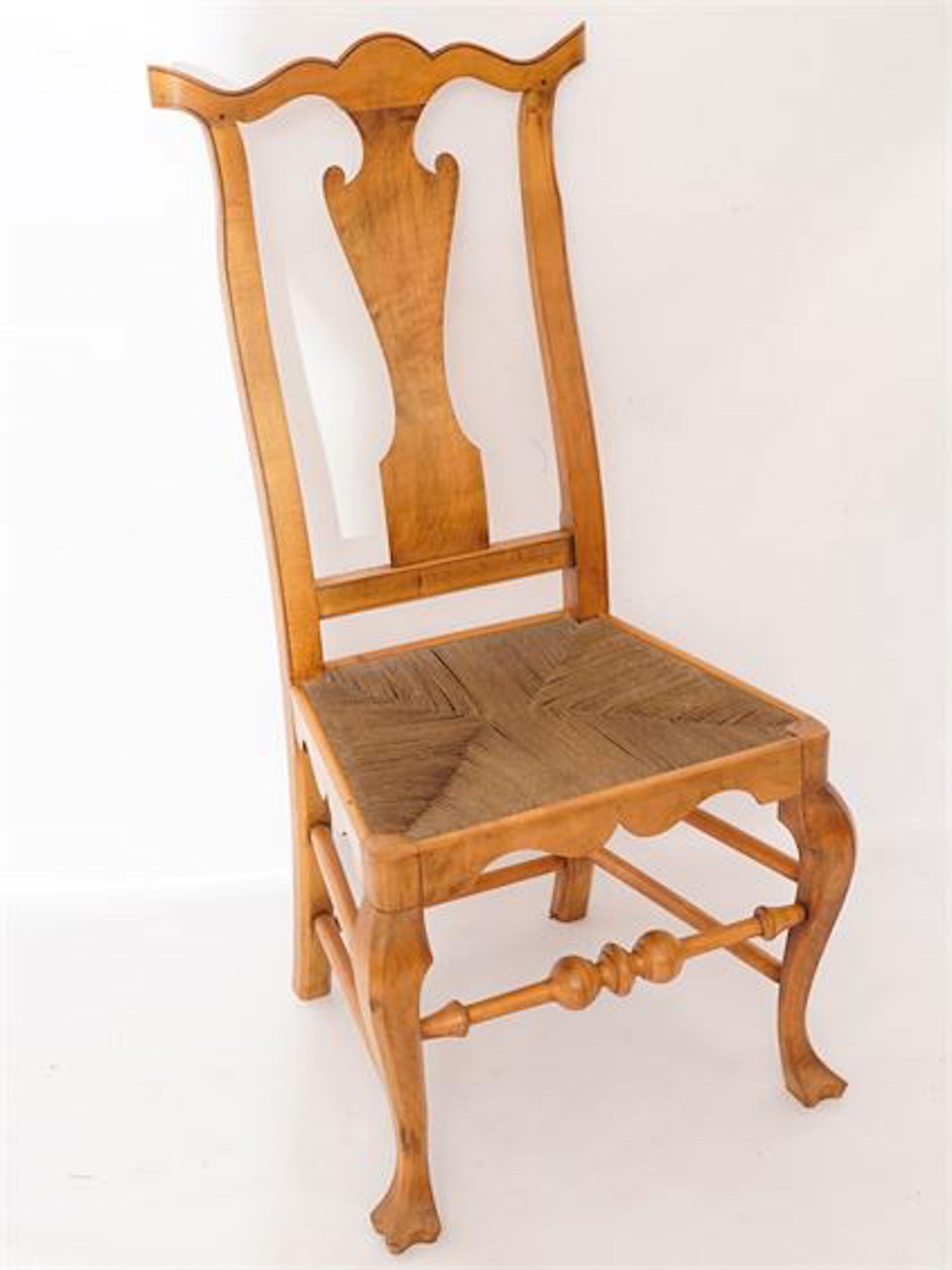 Six Chippendale Style Tiger Maple Dining Chairs In Good Condition For Sale In Atlanta, GA