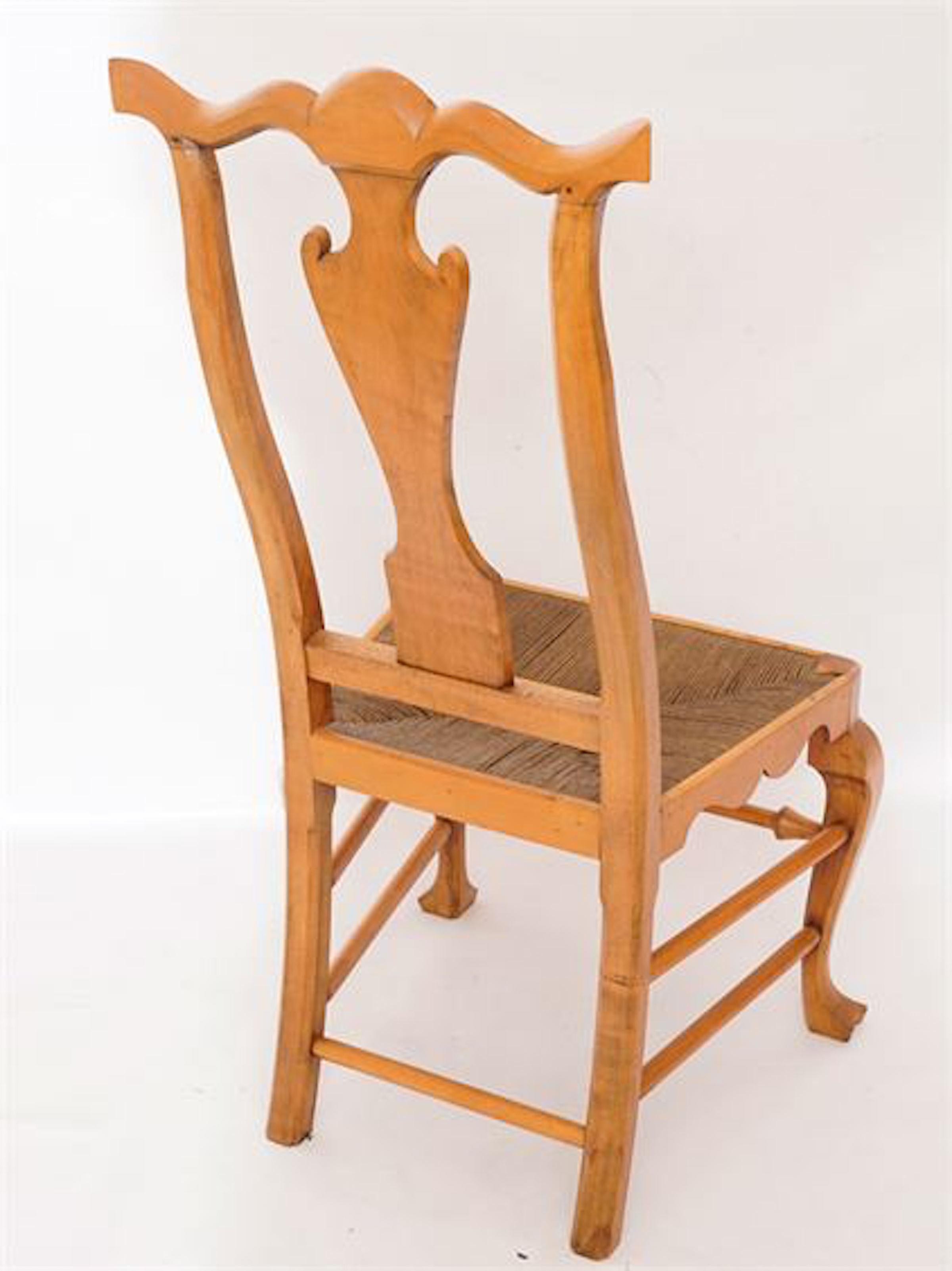 Rush Six Chippendale Style Tiger Maple Dining Chairs For Sale