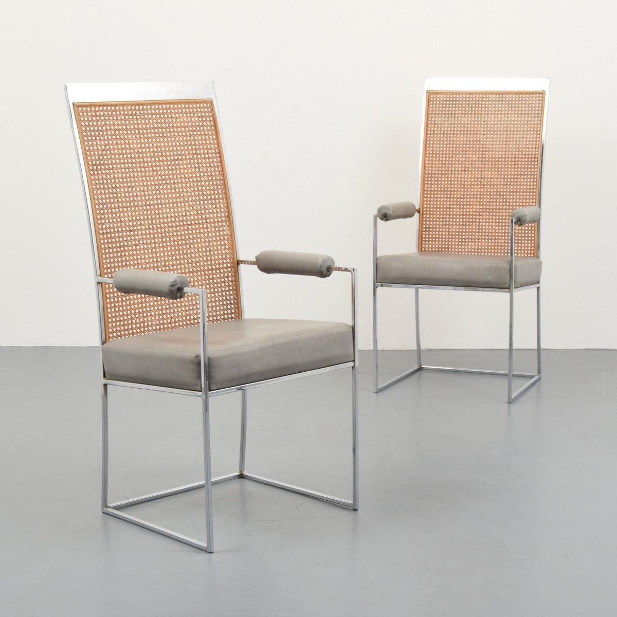 Mid-Century Modern Six chaises de salle à manger chromées et à dossier canné de Milo Baughman en vente