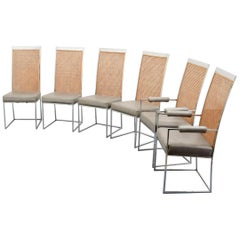 Six Chrome & Cane Back Dining Chairs by Milo Baughman