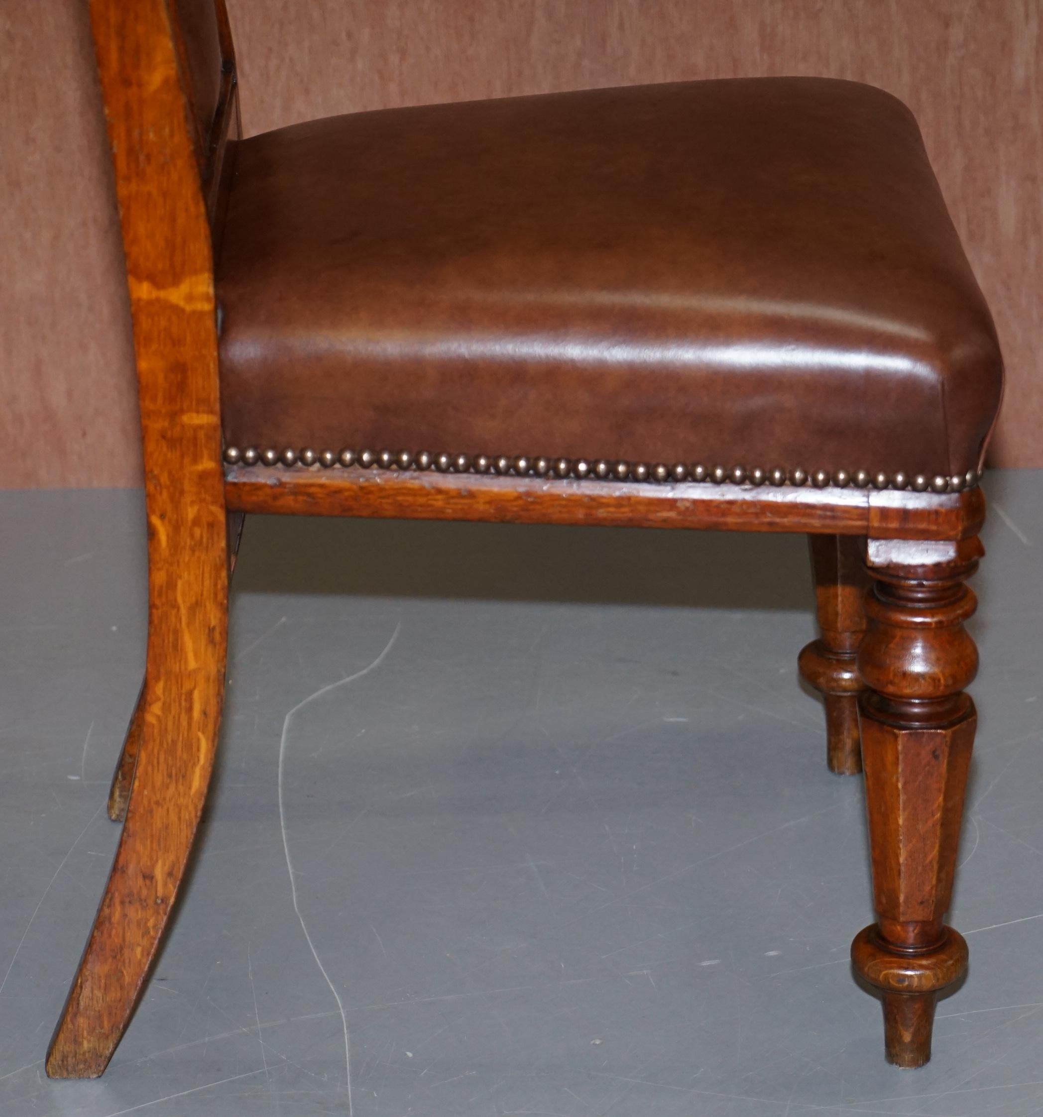 Six circa 1850 T H Filmer & Sons Antique Victorian Brown Leather Dining Chairs 6