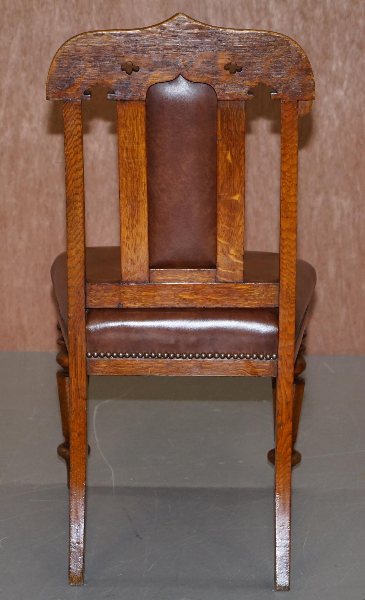 Six circa 1850 T H Filmer & Sons Antique Victorian Brown Leather Dining Chairs 7