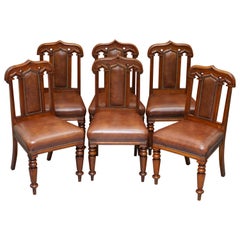 Six circa 1850 T H Filmer & Sons Antique Victorian Brown Leather Dining Chairs