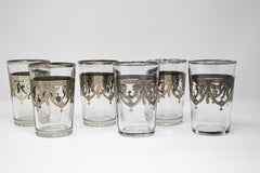 Moroccan Clear and Silver Overlay Shot Glasses Set of 6
