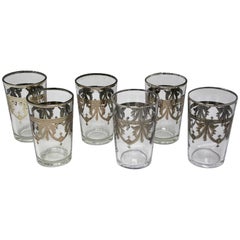 Moroccan Glasses Set of Six Clear with Silver Overlay Moorish Pattern