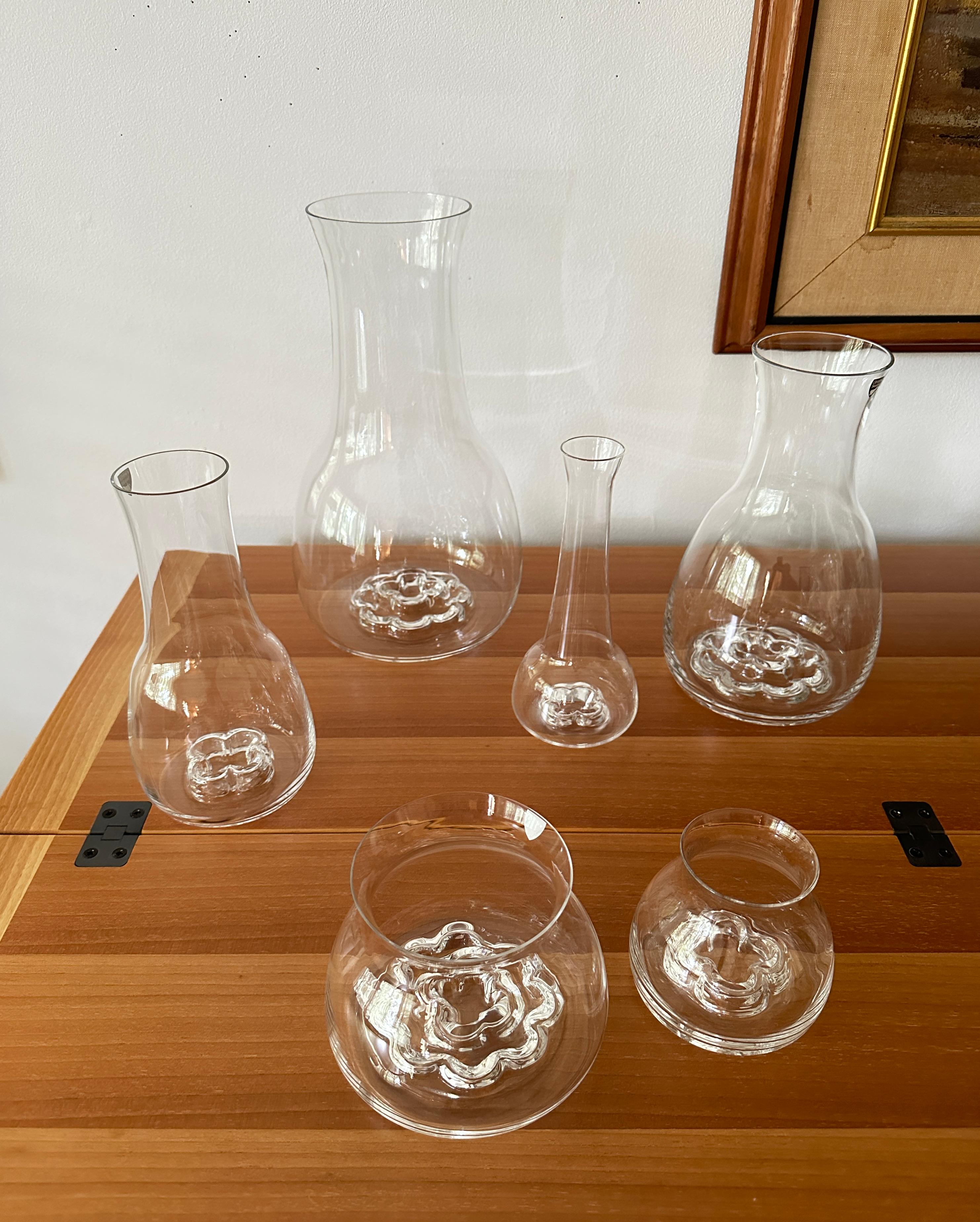 Sechs klare, von Olle Alberius entworfene Vasen von Orrefors (Schwedisch) im Angebot