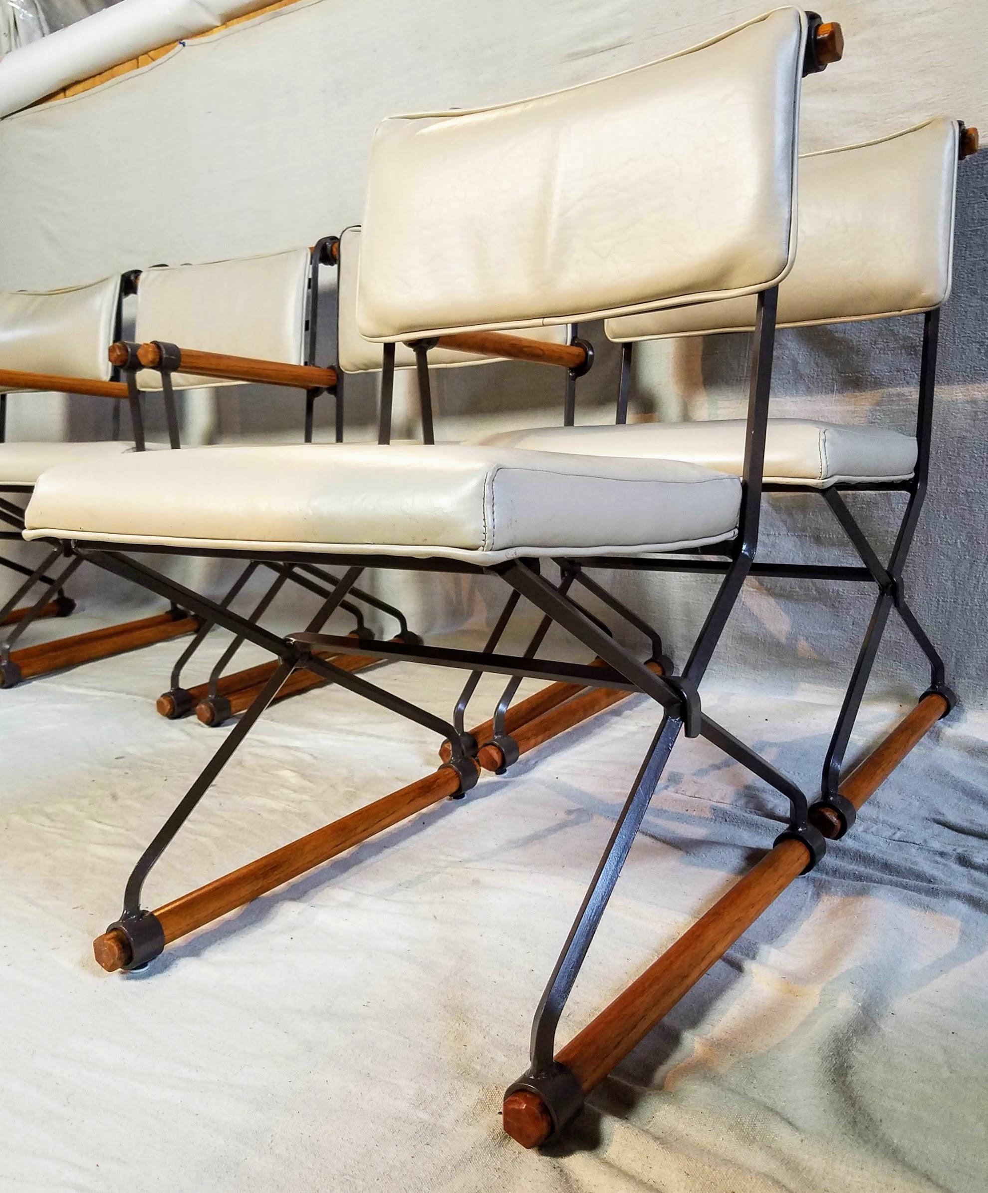 Mid-Century Modern Six Cleo Baldon Chocolate Lacquer Wrought Iron Indoor Outdoor Chairs Terra, 1966