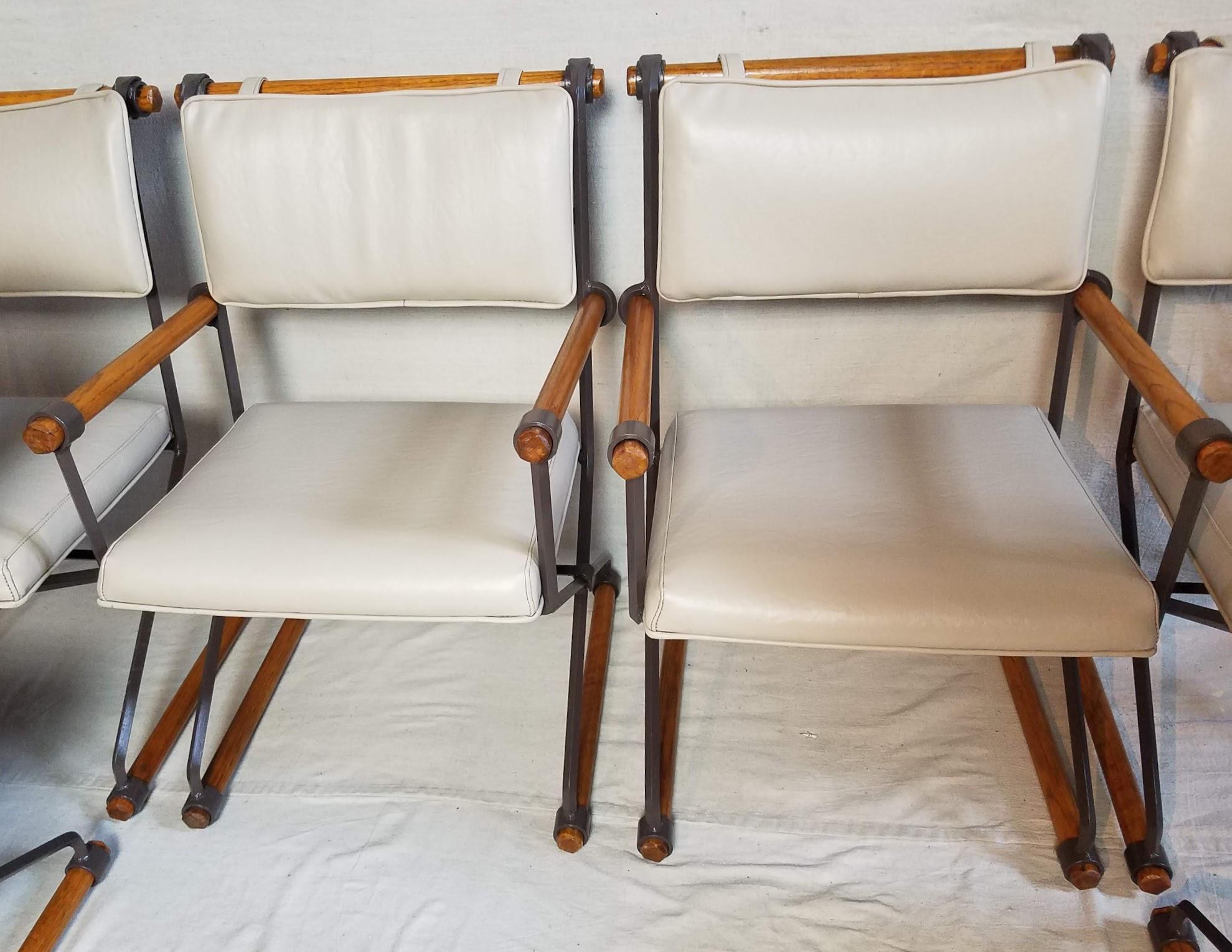 Six Cleo Baldon Chocolate Lacquer Wrought Iron Indoor Outdoor Chairs Terra, 1966 In Good Condition In Camden, ME