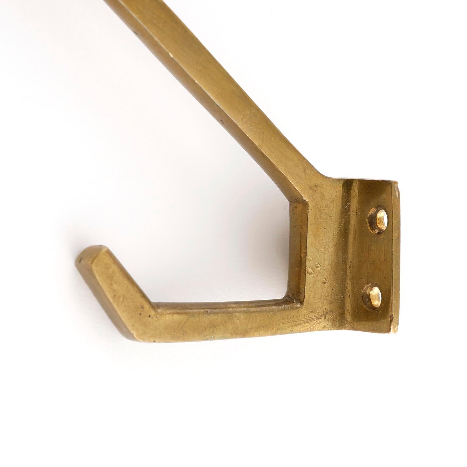 Six Coat Wall Hooks, Patinated Brass, Art Deco, 1910 2