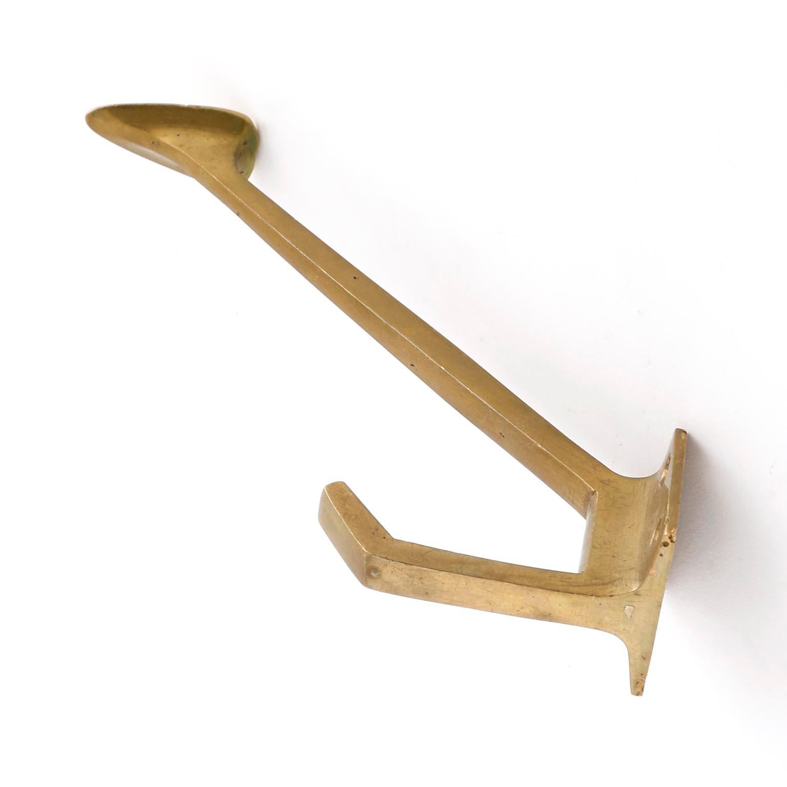 Austrian Six Coat Wall Hooks, Patinated Brass, Art Deco, 1910