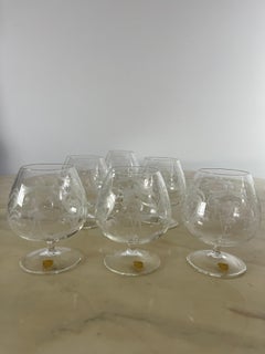 Six Cognac Glasses in Hand-Engraved Crystal, Venice, 1960s