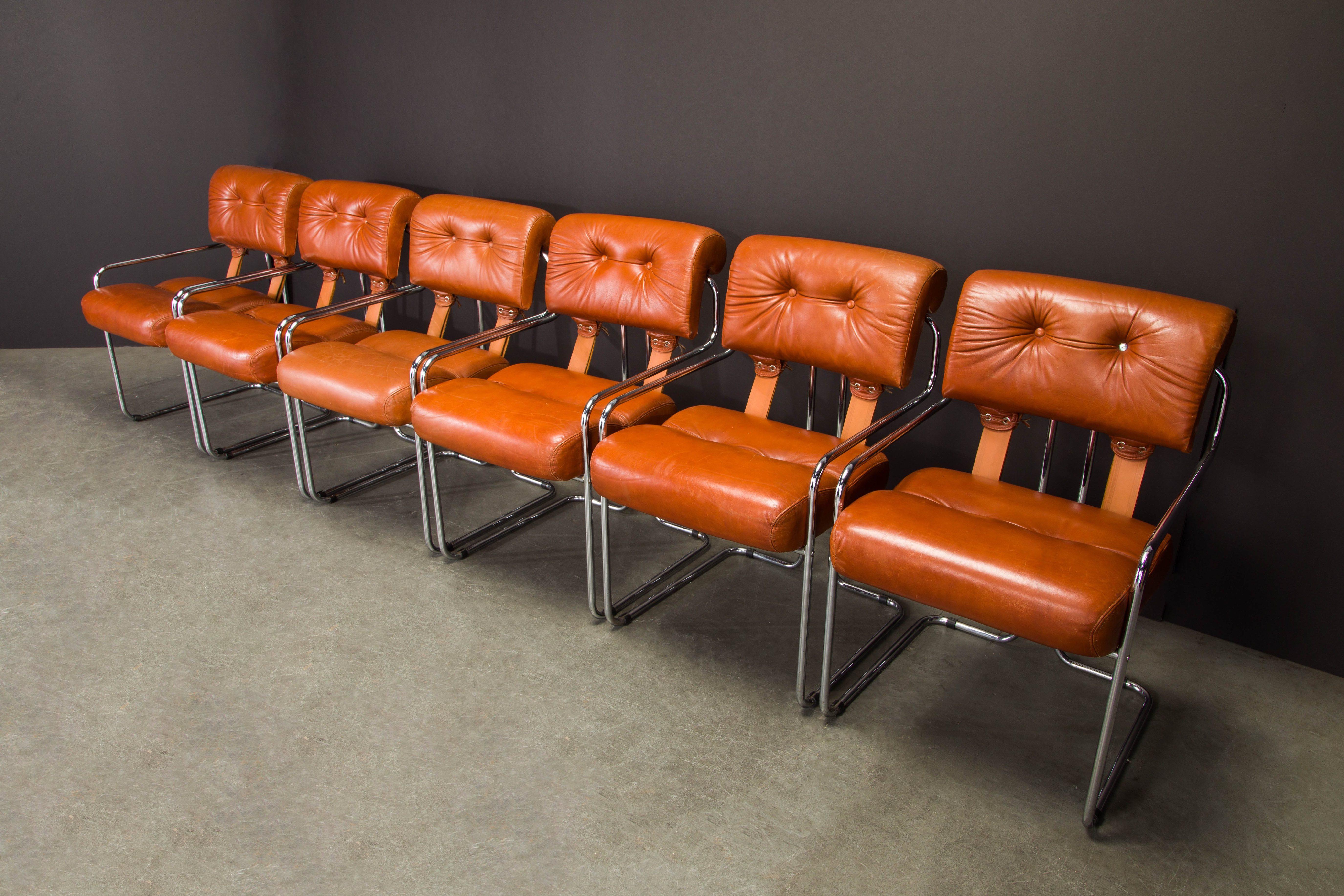 Modern Six Cognac Leather 'Tucroma' Chairs by Guido Faleschini for i4 Mariani, 1970s