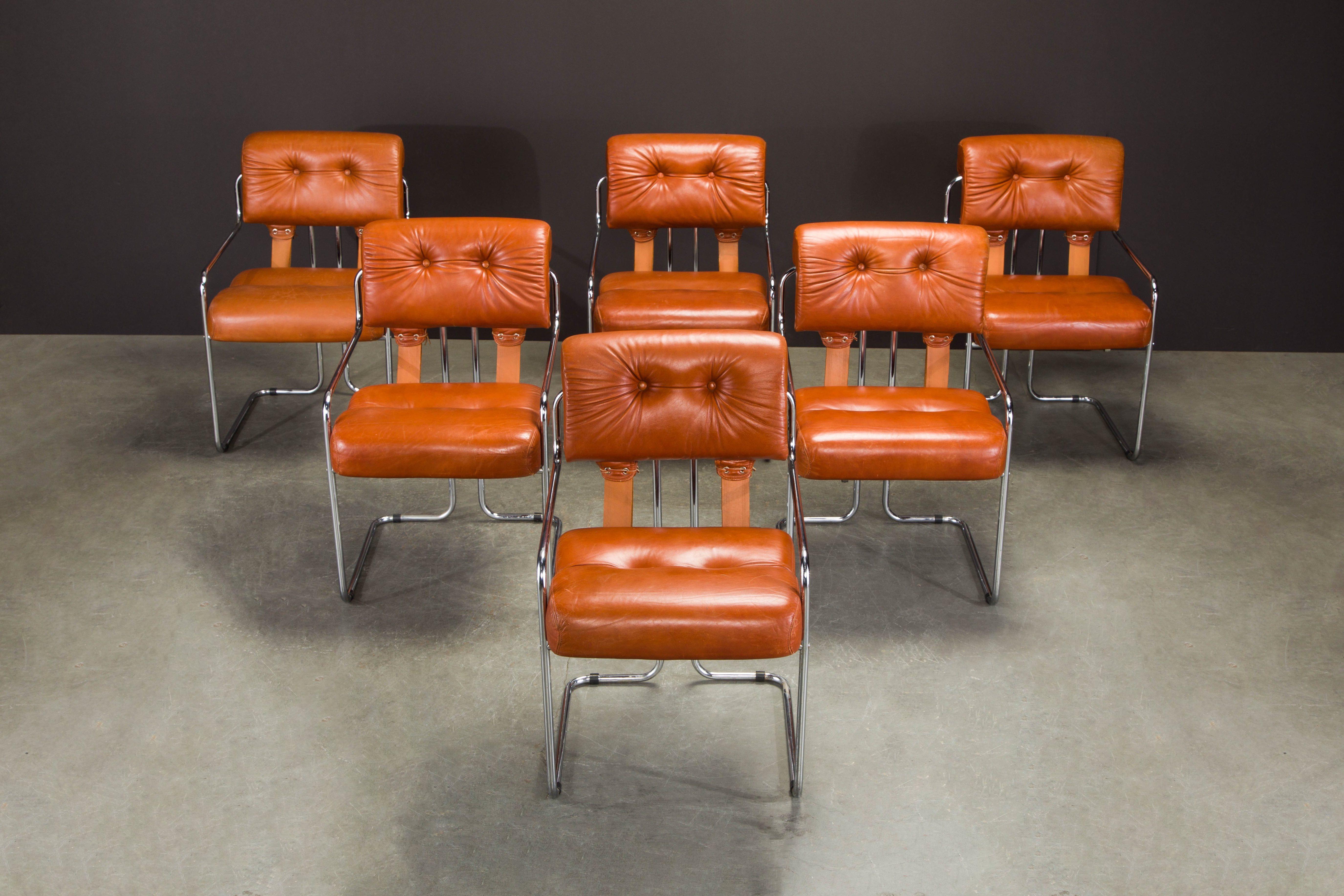 Late 20th Century Six Cognac Leather 'Tucroma' Chairs by Guido Faleschini for i4 Mariani, 1970s
