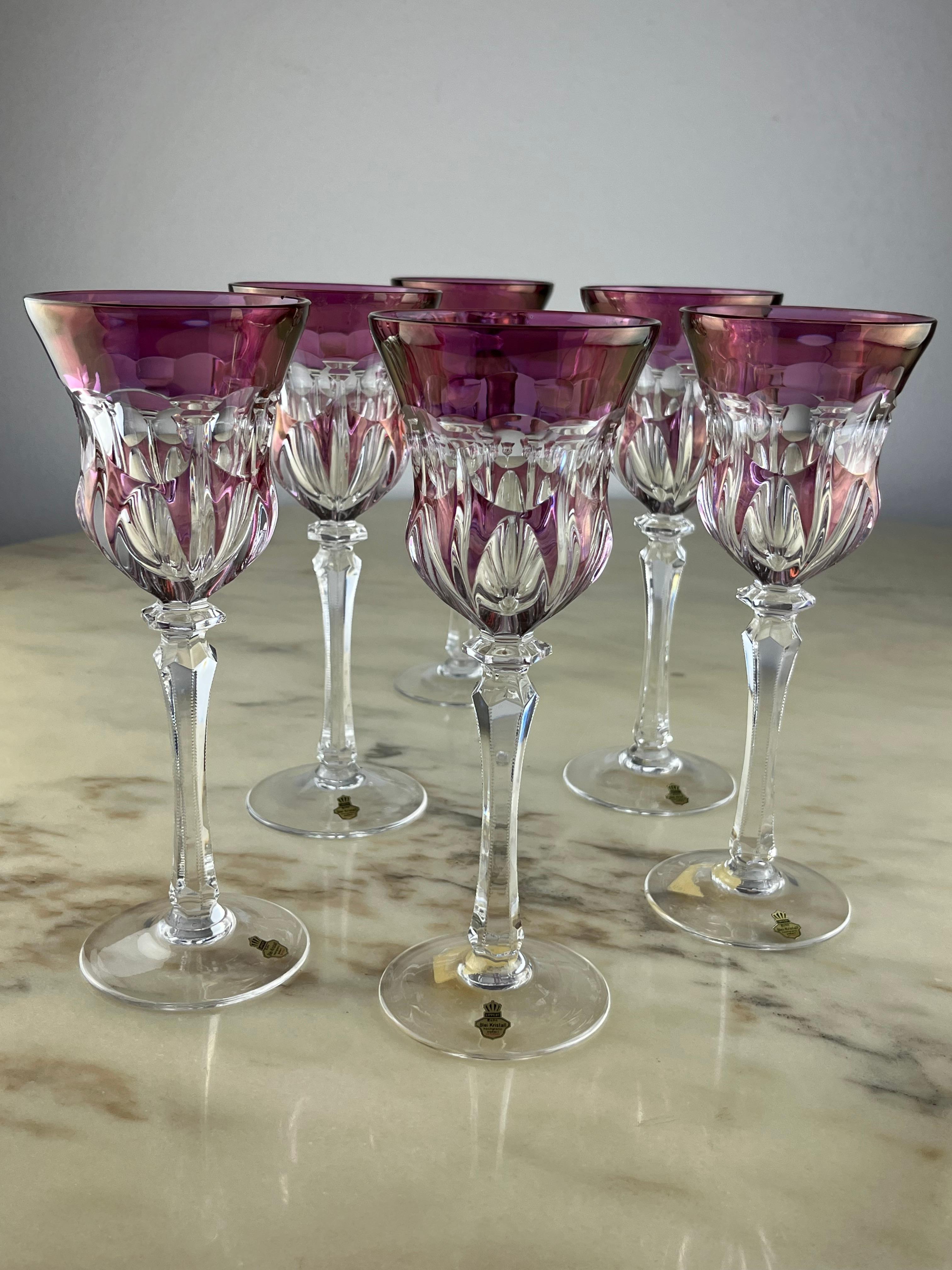 Six Colored Lead Crystal Glasses, Czech Republic, 1980s For Sale 5
