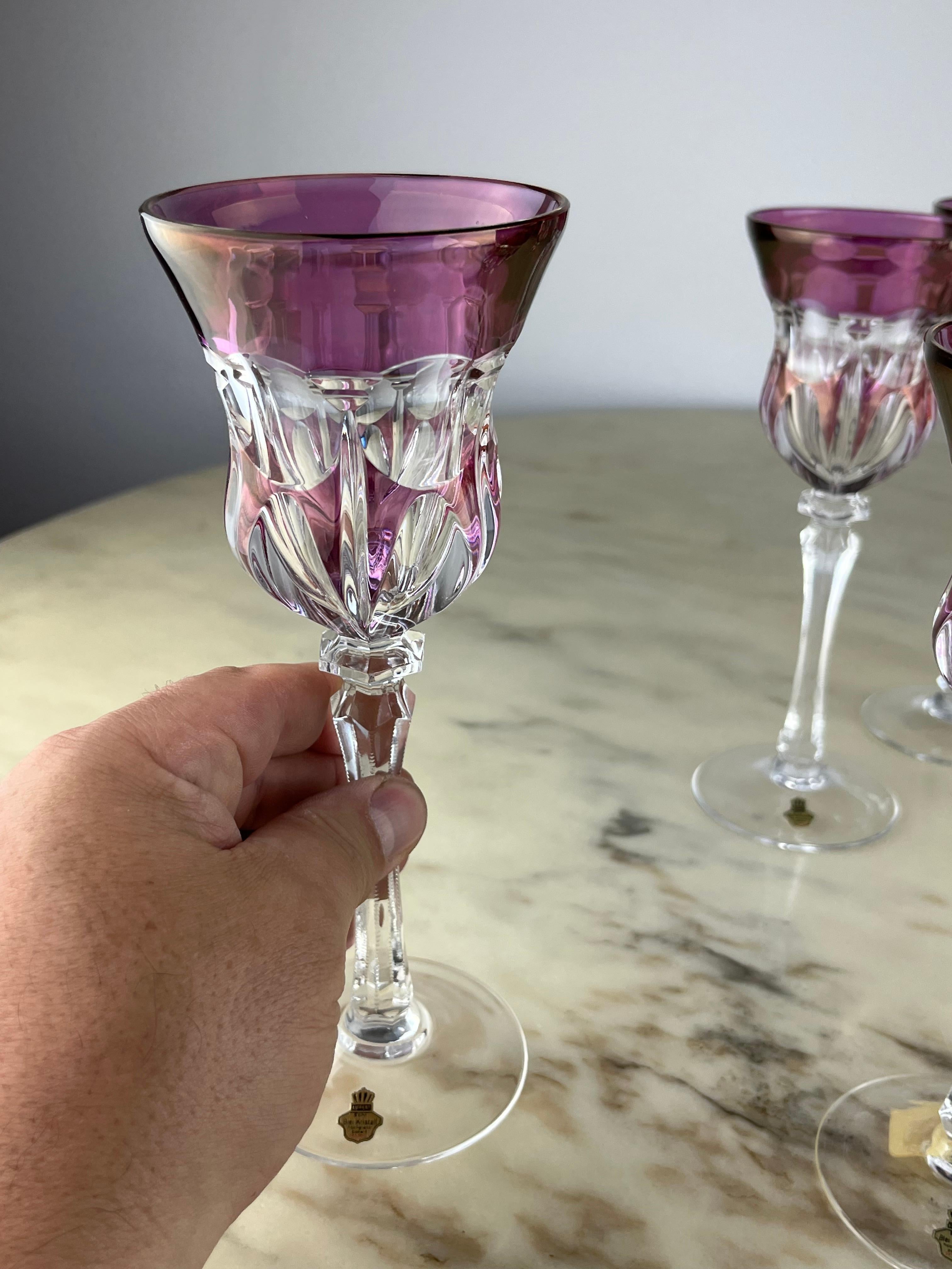 Six Colored Lead Crystal Glasses, Czech Republic, 1980s For Sale 1