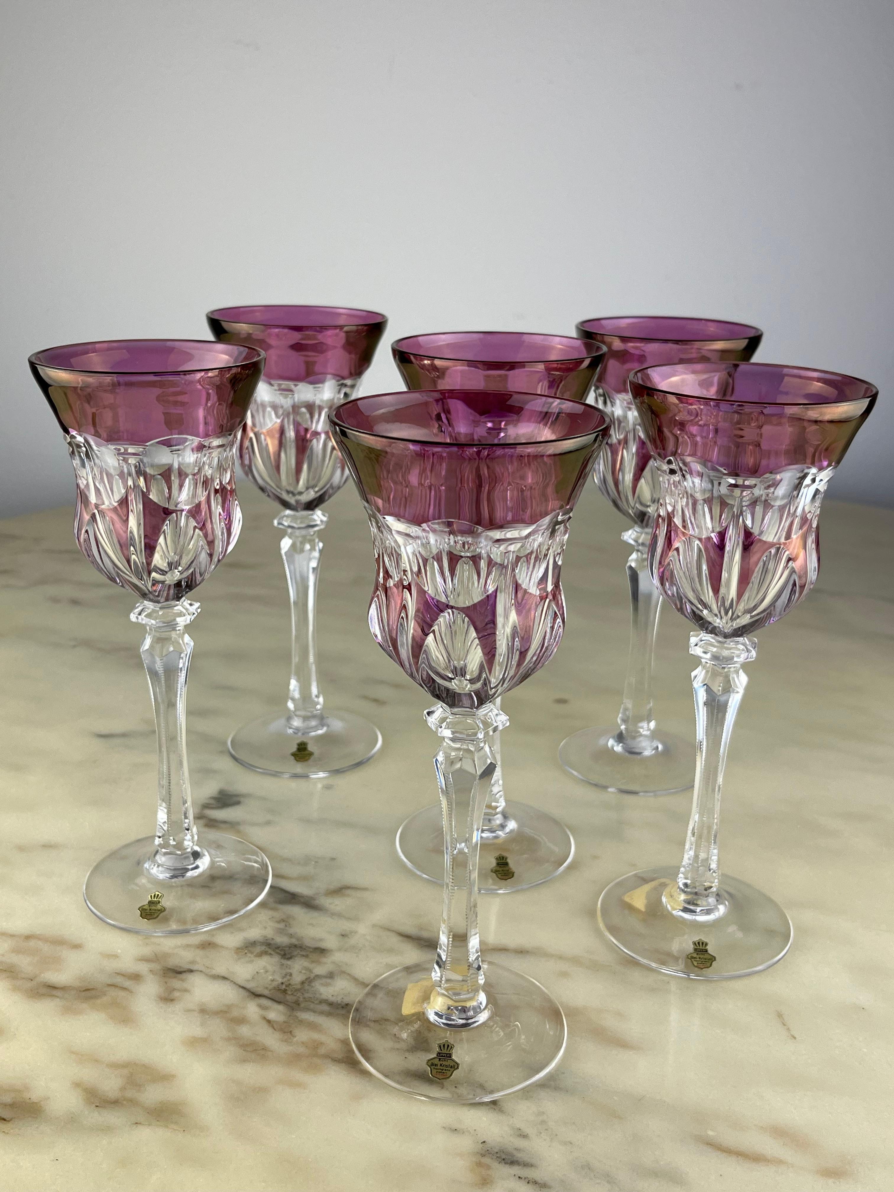 Six Colored Lead Crystal Glasses, Czech Republic, 1980s For Sale 2