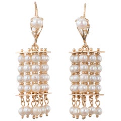 Retro Six Column Wire Top Cultured Pearl Dangle Earrings
