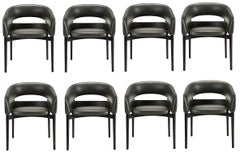 Six Contemporary Dining Chairs, Black Lacquer/Leather