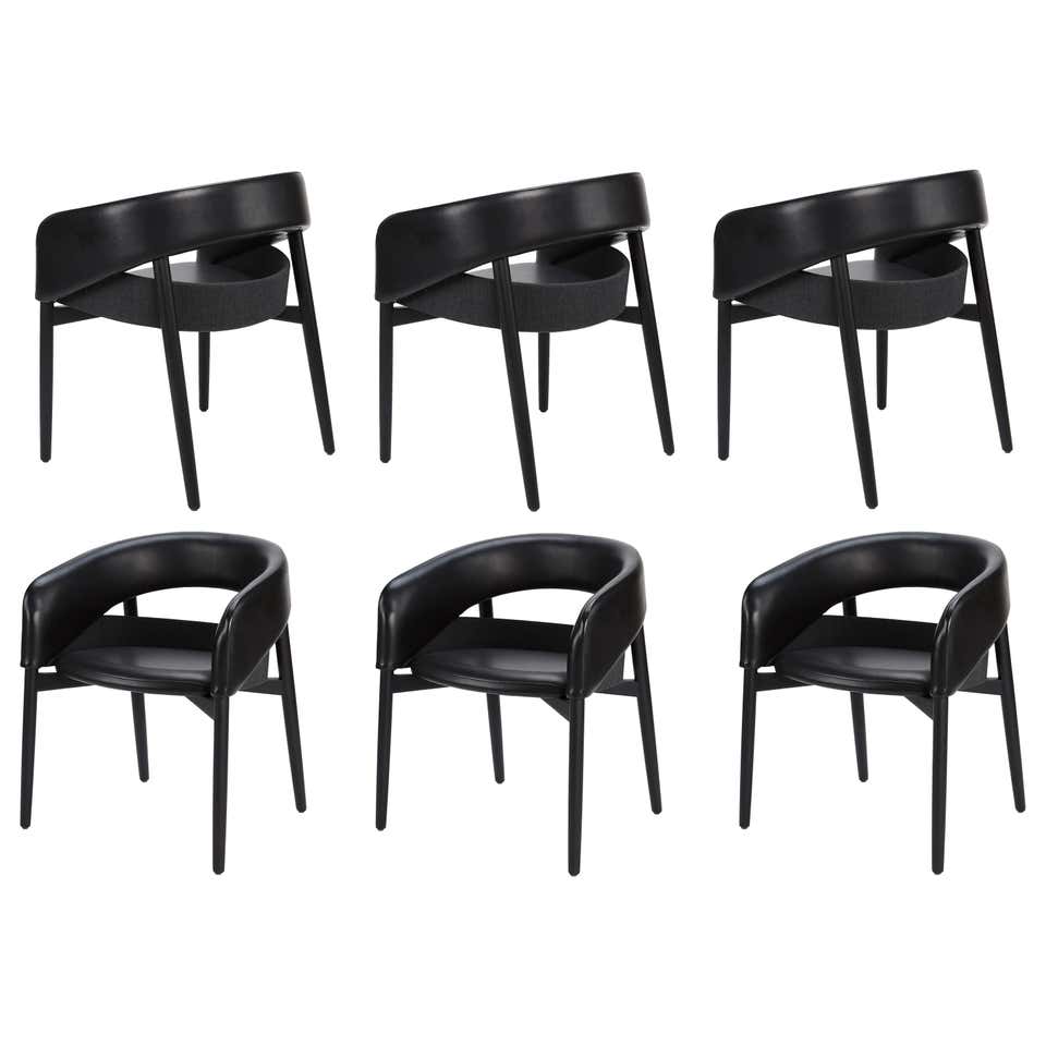 Contemporary Chair, Walnut Color/Black Faux Leather- Set of 6 For Sale ...