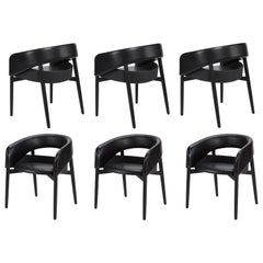 Six Contemporary Dining Chairs, Black Lacquer/Leather