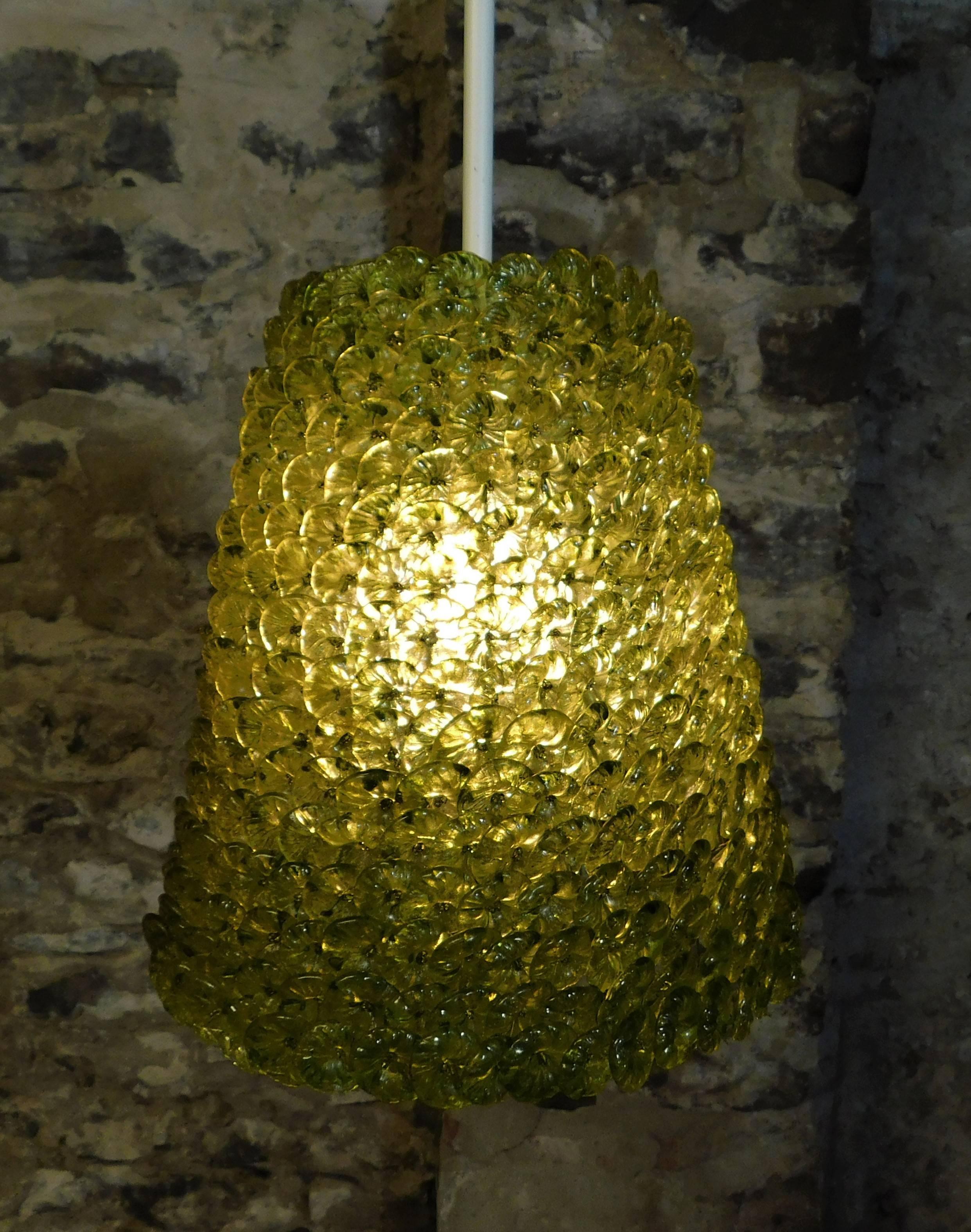 These six contemporary glass pendant lights are each made up of hundreds of flower petals.