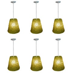 Six lampes à suspension contemporaines en verre à pétales de fleurs