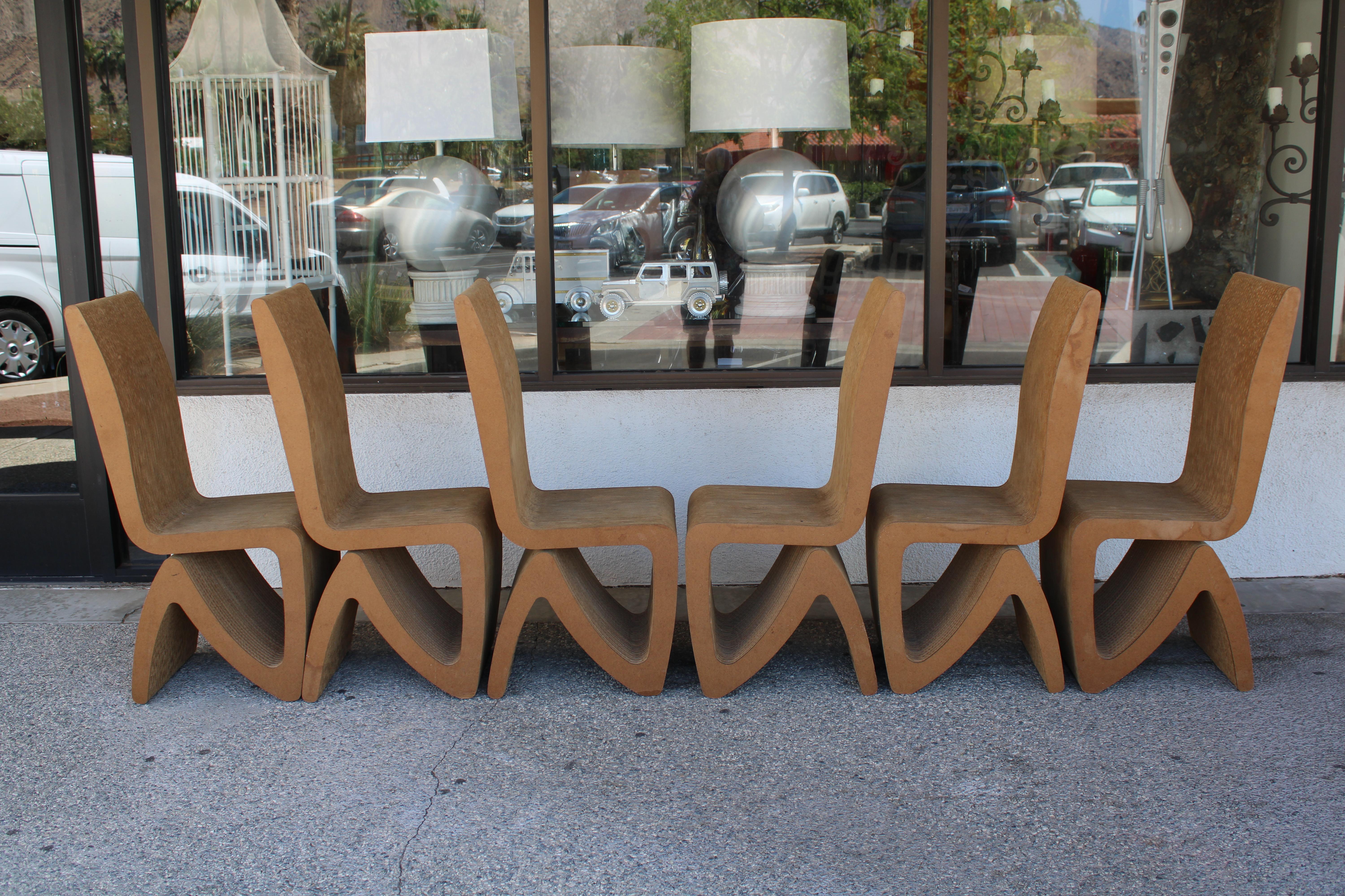 Mid-Century Modern Six Corrugated Chairs Attributed to Frank Gehry For Sale